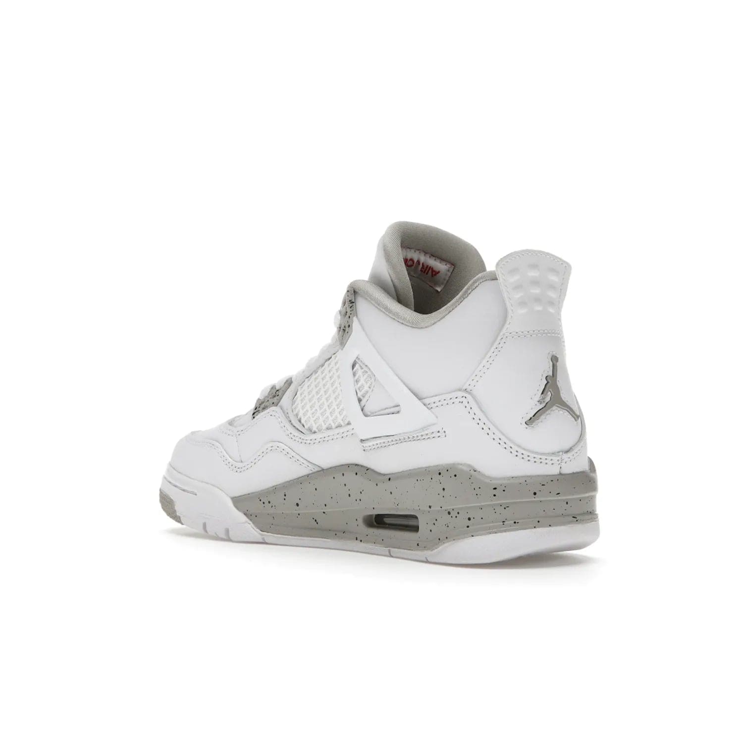Jordan 4 Retro White Oreo (2021) (GS) - Image 24 - Only at www.BallersClubKickz.com - White Oreo Air Jordan 4 Retro 2021 GS - Iconic sneaker silhouette with white canvas upper, Tech Grey detailing, and Fire Red accents. Available July 2021.