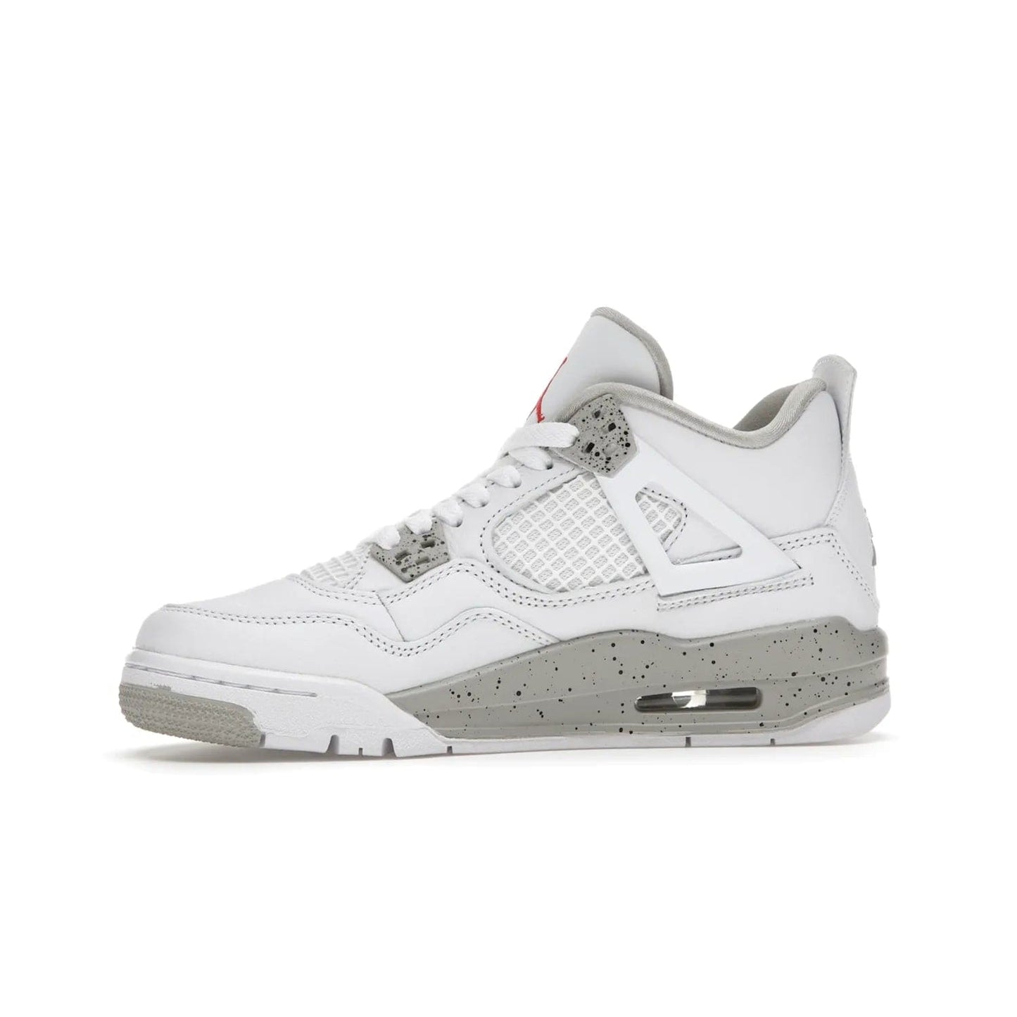 Jordan 4 Retro White Oreo (2021) (GS) - Image 18 - Only at www.BallersClubKickz.com - White Oreo Air Jordan 4 Retro 2021 GS - Iconic sneaker silhouette with white canvas upper, Tech Grey detailing, and Fire Red accents. Available July 2021.