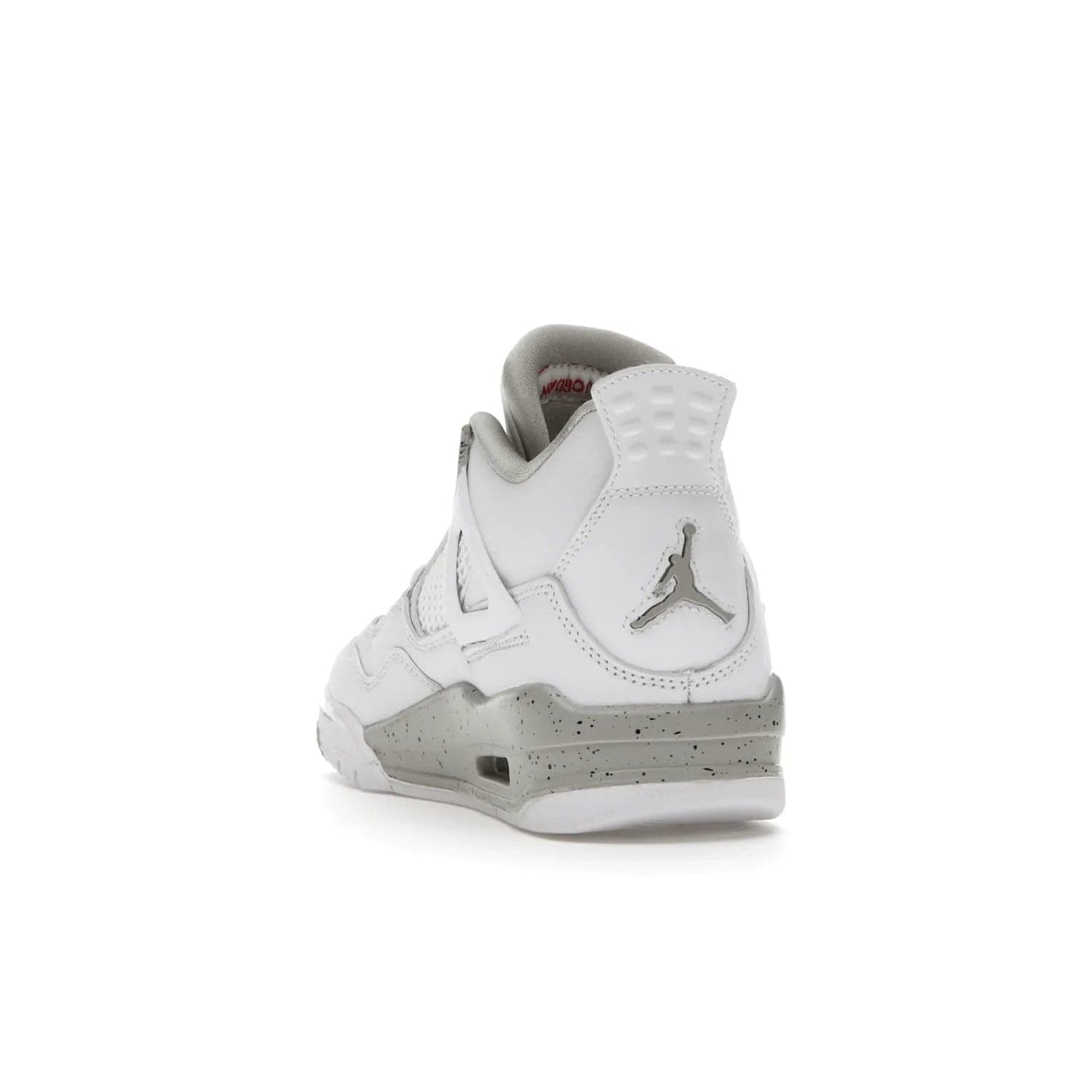 Jordan 4 Retro White Oreo (2021) (GS) - Image 26 - Only at www.BallersClubKickz.com - White Oreo Air Jordan 4 Retro 2021 GS - Iconic sneaker silhouette with white canvas upper, Tech Grey detailing, and Fire Red accents. Available July 2021.