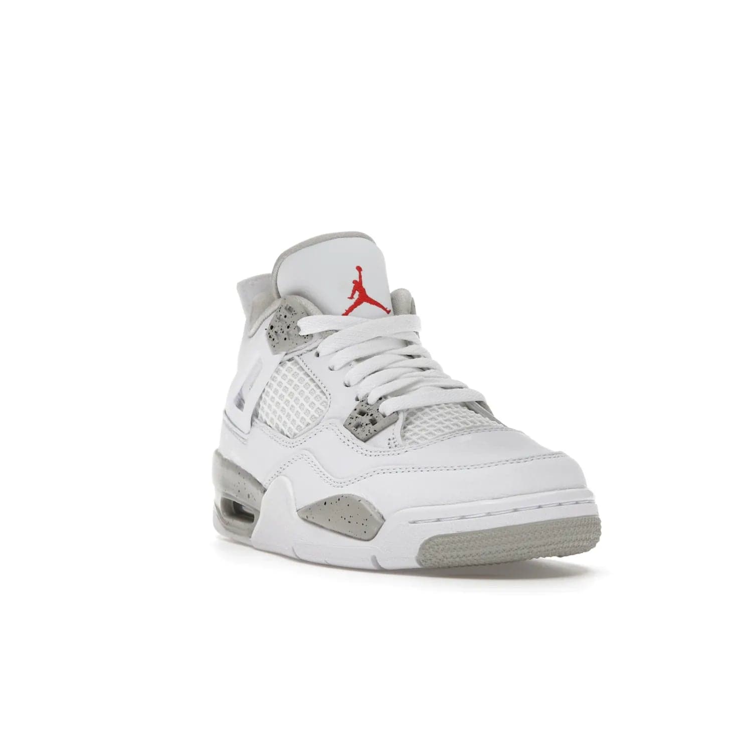 Jordan 4 Retro White Oreo (2021) (GS) - Image 7 - Only at www.BallersClubKickz.com - White Oreo Air Jordan 4 Retro 2021 GS - Iconic sneaker silhouette with white canvas upper, Tech Grey detailing, and Fire Red accents. Available July 2021.