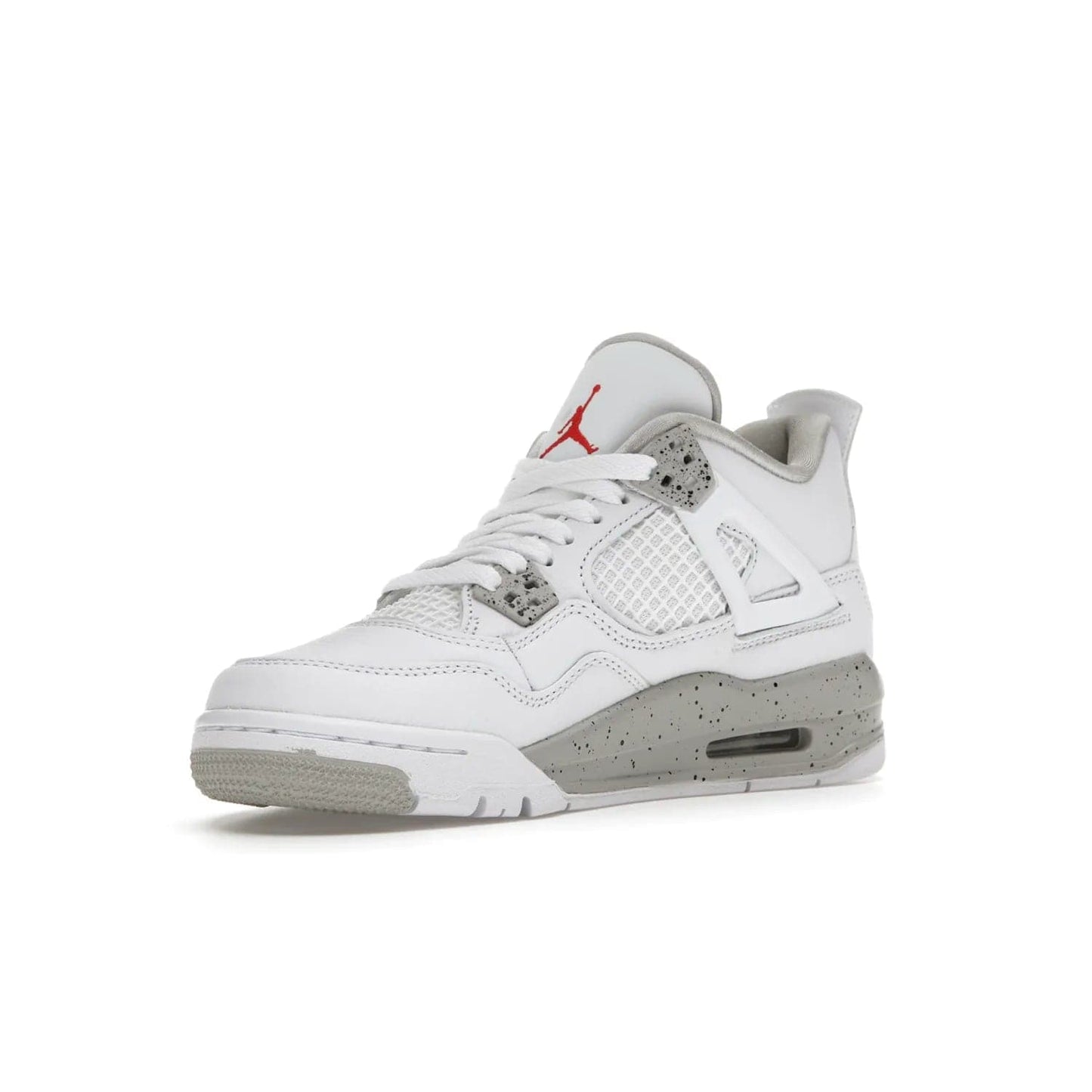Jordan 4 Retro White Oreo (2021) (GS) - Image 15 - Only at www.BallersClubKickz.com - White Oreo Air Jordan 4 Retro 2021 GS - Iconic sneaker silhouette with white canvas upper, Tech Grey detailing, and Fire Red accents. Available July 2021.