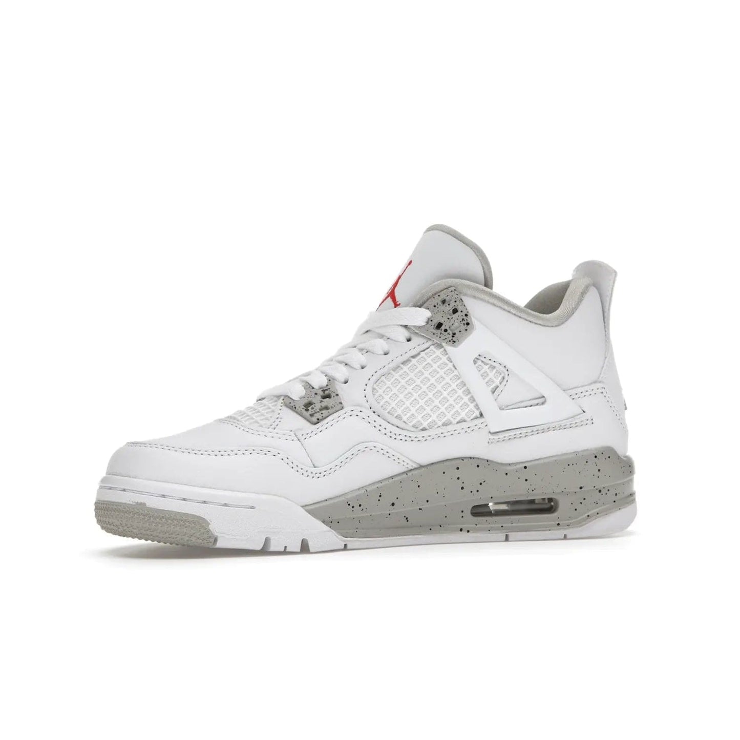 Jordan 4 Retro White Oreo (2021) (GS) - Image 17 - Only at www.BallersClubKickz.com - White Oreo Air Jordan 4 Retro 2021 GS - Iconic sneaker silhouette with white canvas upper, Tech Grey detailing, and Fire Red accents. Available July 2021.