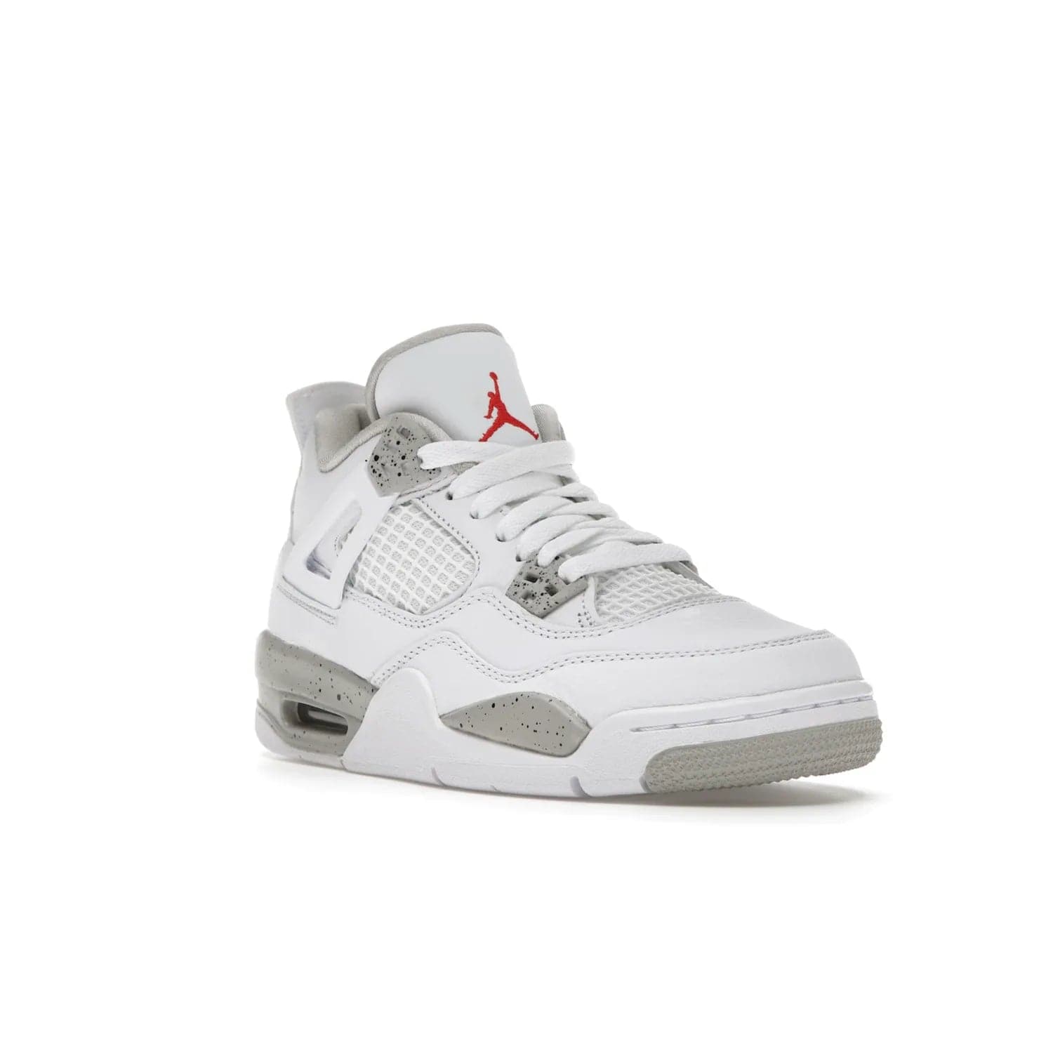 Jordan 4 Retro White Oreo (2021) (GS) - Image 6 - Only at www.BallersClubKickz.com - White Oreo Air Jordan 4 Retro 2021 GS - Iconic sneaker silhouette with white canvas upper, Tech Grey detailing, and Fire Red accents. Available July 2021.