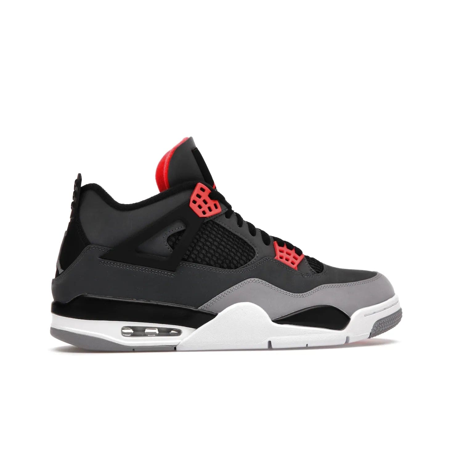 Jordan 4 Retro Infrared - Image 36 - Only at www.BallersClubKickz.com - Introducing the classic & timeless Air Jordan 4 Infrared. Durabuck upper, TPU mesh inserts, tech straps & heel tabs in dark grey and infrared accents. White sole with visible Air units. Out June 15, 2022. Get your pair now!