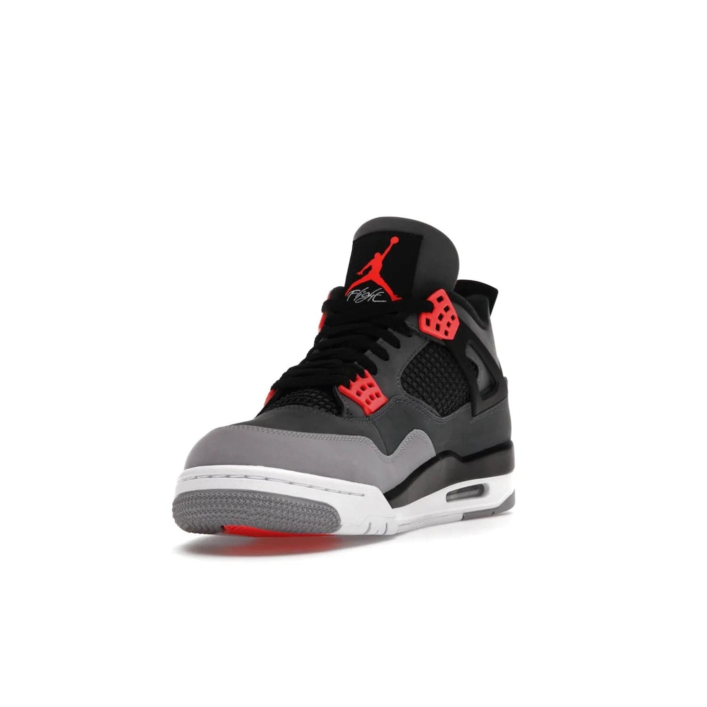 Jordan 4 Retro Infrared - Image 13 - Only at www.BallersClubKickz.com - Introducing the classic & timeless Air Jordan 4 Infrared. Durabuck upper, TPU mesh inserts, tech straps & heel tabs in dark grey and infrared accents. White sole with visible Air units. Out June 15, 2022. Get your pair now!