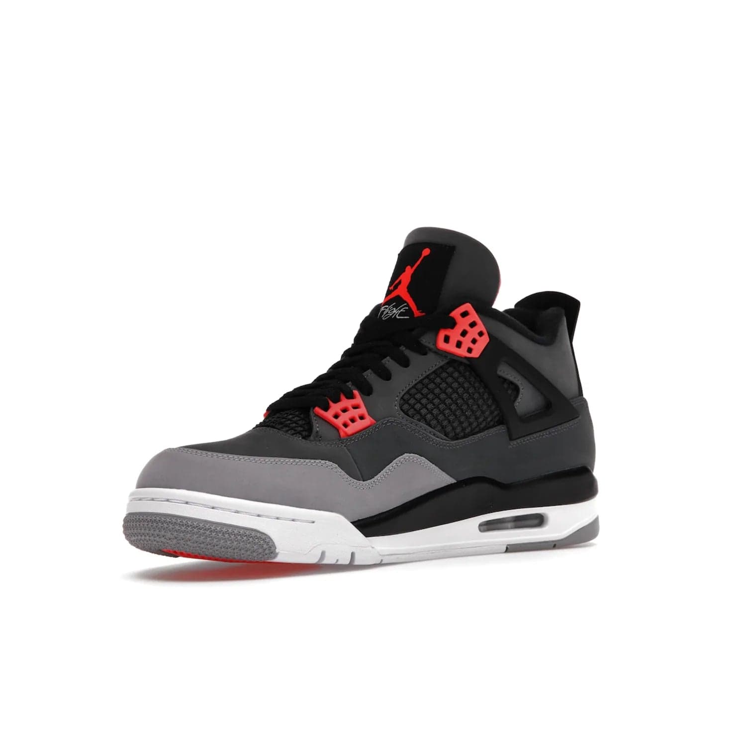 Jordan 4 Retro Infrared - Image 15 - Only at www.BallersClubKickz.com - Introducing the classic & timeless Air Jordan 4 Infrared. Durabuck upper, TPU mesh inserts, tech straps & heel tabs in dark grey and infrared accents. White sole with visible Air units. Out June 15, 2022. Get your pair now!