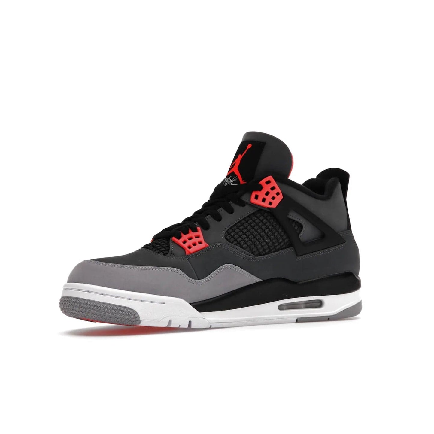 Jordan 4 Retro Infrared - Image 16 - Only at www.BallersClubKickz.com - Introducing the classic & timeless Air Jordan 4 Infrared. Durabuck upper, TPU mesh inserts, tech straps & heel tabs in dark grey and infrared accents. White sole with visible Air units. Out June 15, 2022. Get your pair now!