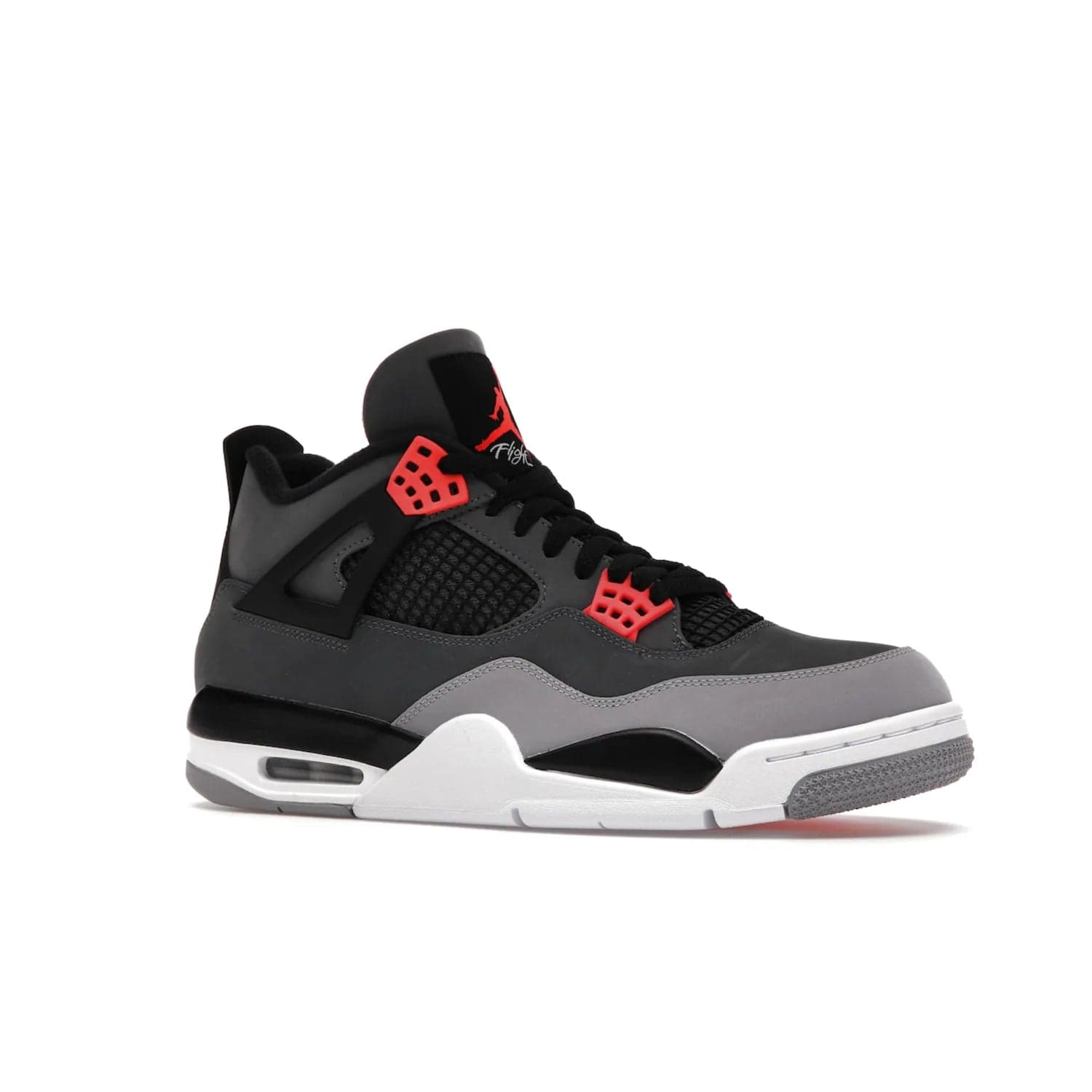 Jordan 4 Retro Infrared - Image 4 - Only at www.BallersClubKickz.com - Introducing the classic & timeless Air Jordan 4 Infrared. Durabuck upper, TPU mesh inserts, tech straps & heel tabs in dark grey and infrared accents. White sole with visible Air units. Out June 15, 2022. Get your pair now!