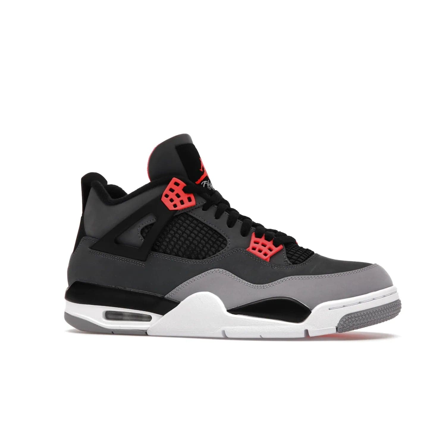 Jordan 4 Retro Infrared - Image 3 - Only at www.BallersClubKickz.com - Introducing the classic & timeless Air Jordan 4 Infrared. Durabuck upper, TPU mesh inserts, tech straps & heel tabs in dark grey and infrared accents. White sole with visible Air units. Out June 15, 2022. Get your pair now!