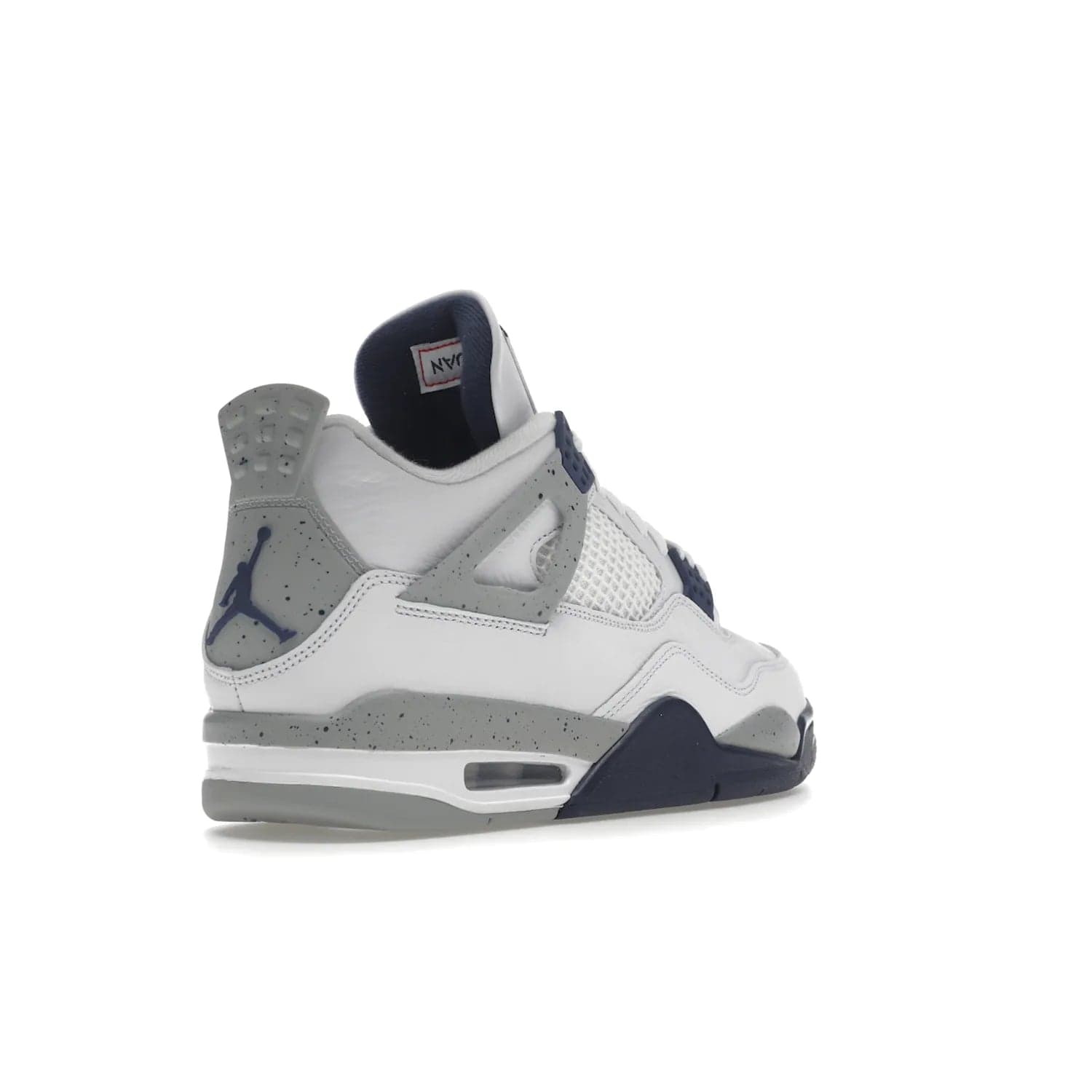Jordan 4 Retro Midnight Navy - Image 32 - Only at www.BallersClubKickz.com - Shop the Air Jordan Retro 4 White Midnight Navy. Stand out with a classic white leather upper, black support wings, midnight navy eyelets, and Crimson Jumpman tongue tag. Unbeatable comfort with two-tone polyurethane midsole with encapsulated Air technology. Get yours before October 29th, 2022.