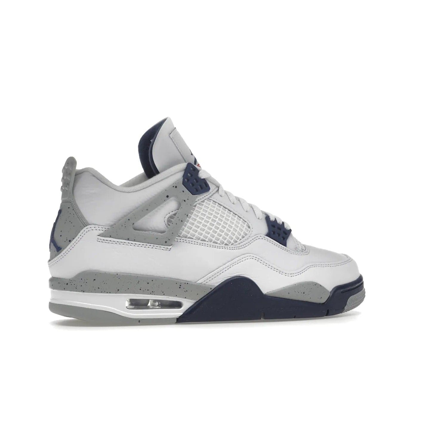 Jordan 4 Retro Midnight Navy - Image 35 - Only at www.BallersClubKickz.com - Shop the Air Jordan Retro 4 White Midnight Navy. Stand out with a classic white leather upper, black support wings, midnight navy eyelets, and Crimson Jumpman tongue tag. Unbeatable comfort with two-tone polyurethane midsole with encapsulated Air technology. Get yours before October 29th, 2022.