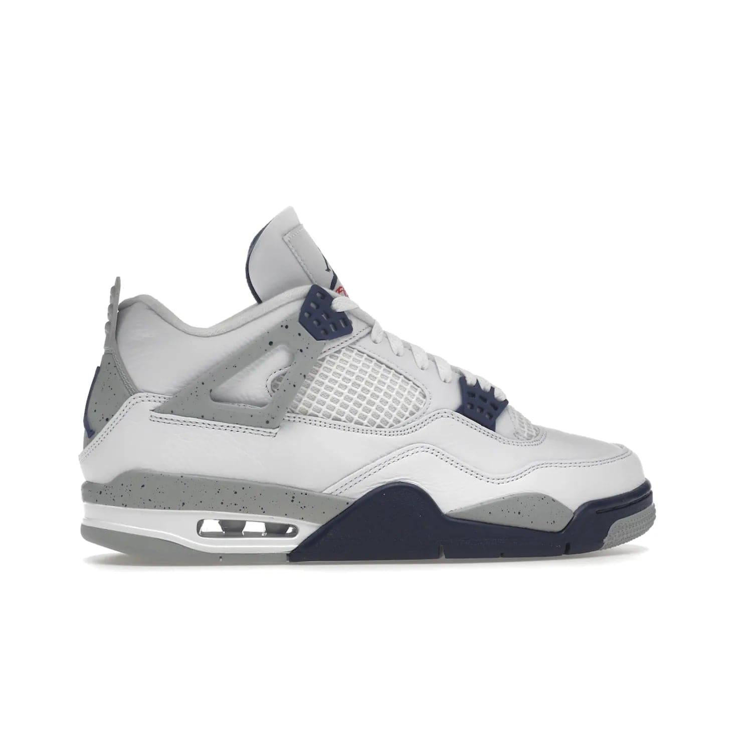 Jordan 4 Retro Midnight Navy - Image 36 - Only at www.BallersClubKickz.com - Shop the Air Jordan Retro 4 White Midnight Navy. Stand out with a classic white leather upper, black support wings, midnight navy eyelets, and Crimson Jumpman tongue tag. Unbeatable comfort with two-tone polyurethane midsole with encapsulated Air technology. Get yours before October 29th, 2022.