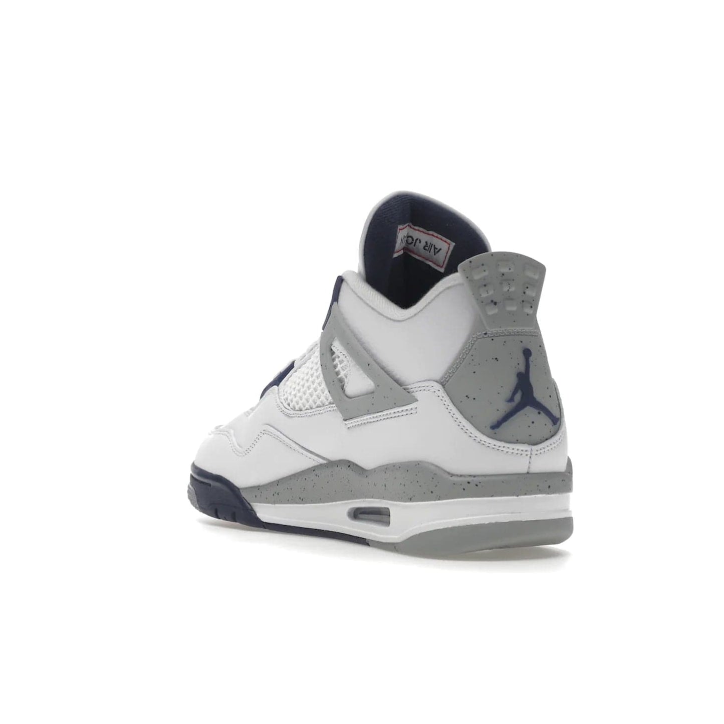 Jordan 4 Retro Midnight Navy - Image 25 - Only at www.BallersClubKickz.com - Shop the Air Jordan Retro 4 White Midnight Navy. Stand out with a classic white leather upper, black support wings, midnight navy eyelets, and Crimson Jumpman tongue tag. Unbeatable comfort with two-tone polyurethane midsole with encapsulated Air technology. Get yours before October 29th, 2022.