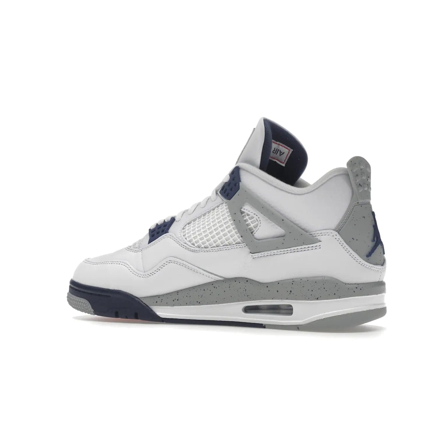 Jordan 4 Retro Midnight Navy - Image 22 - Only at www.BallersClubKickz.com - Shop the Air Jordan Retro 4 White Midnight Navy. Stand out with a classic white leather upper, black support wings, midnight navy eyelets, and Crimson Jumpman tongue tag. Unbeatable comfort with two-tone polyurethane midsole with encapsulated Air technology. Get yours before October 29th, 2022.