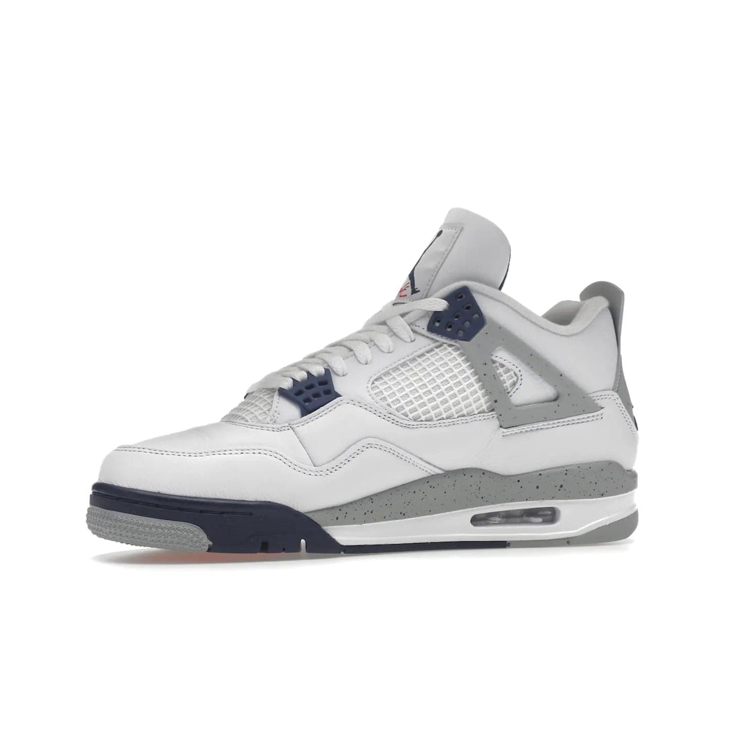 Jordan 4 Retro Midnight Navy - Image 17 - Only at www.BallersClubKickz.com - Shop the Air Jordan Retro 4 White Midnight Navy. Stand out with a classic white leather upper, black support wings, midnight navy eyelets, and Crimson Jumpman tongue tag. Unbeatable comfort with two-tone polyurethane midsole with encapsulated Air technology. Get yours before October 29th, 2022.