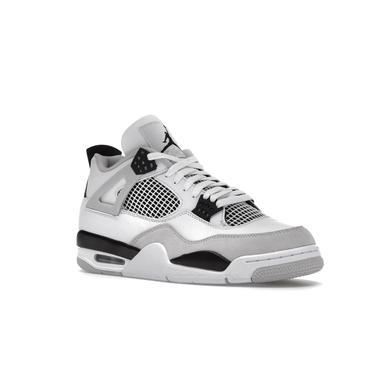 Jordan 4 Retro Military Black - Image 5 - Only at www.BallersClubKickz.com - Updated Air Jordan 4 style with a white/black/light grey sole and visible Air unit. Released in May 2022, offering timeless classic style and comfort.