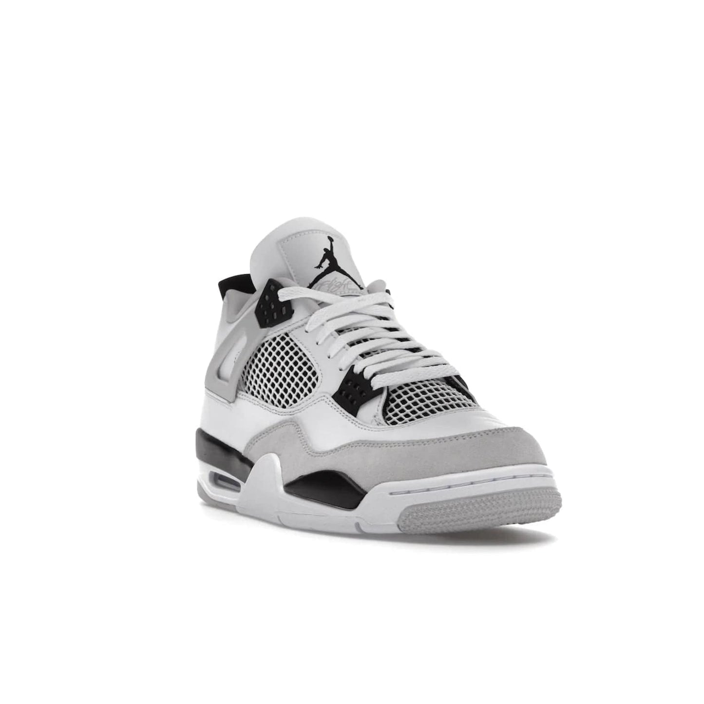 Jordan 4 Retro Military Black - Image 7 - Only at www.BallersClubKickz.com - Updated Air Jordan 4 style with a white/black/light grey sole and visible Air unit. Released in May 2022, offering timeless classic style and comfort.