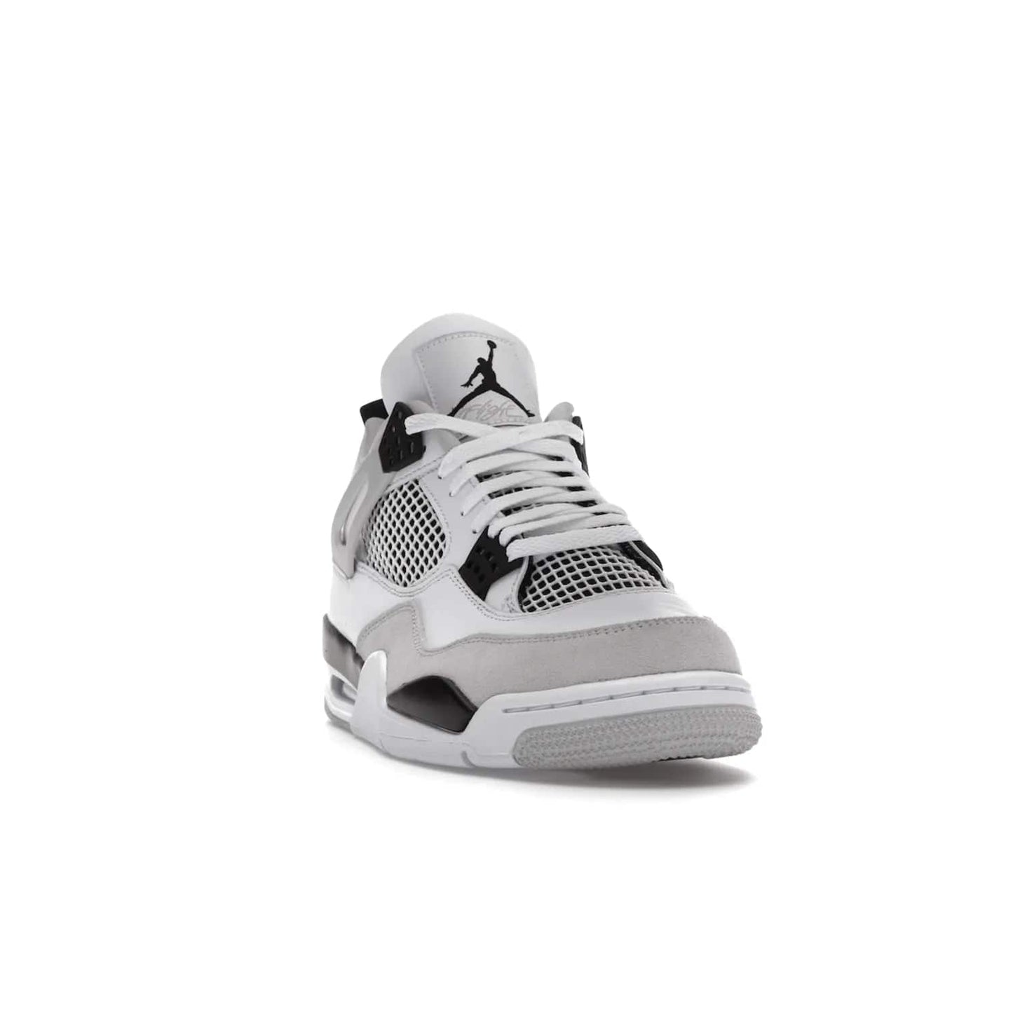 Jordan 4 Retro Military Black - Image 8 - Only at www.BallersClubKickz.com - Updated Air Jordan 4 style with a white/black/light grey sole and visible Air unit. Released in May 2022, offering timeless classic style and comfort.