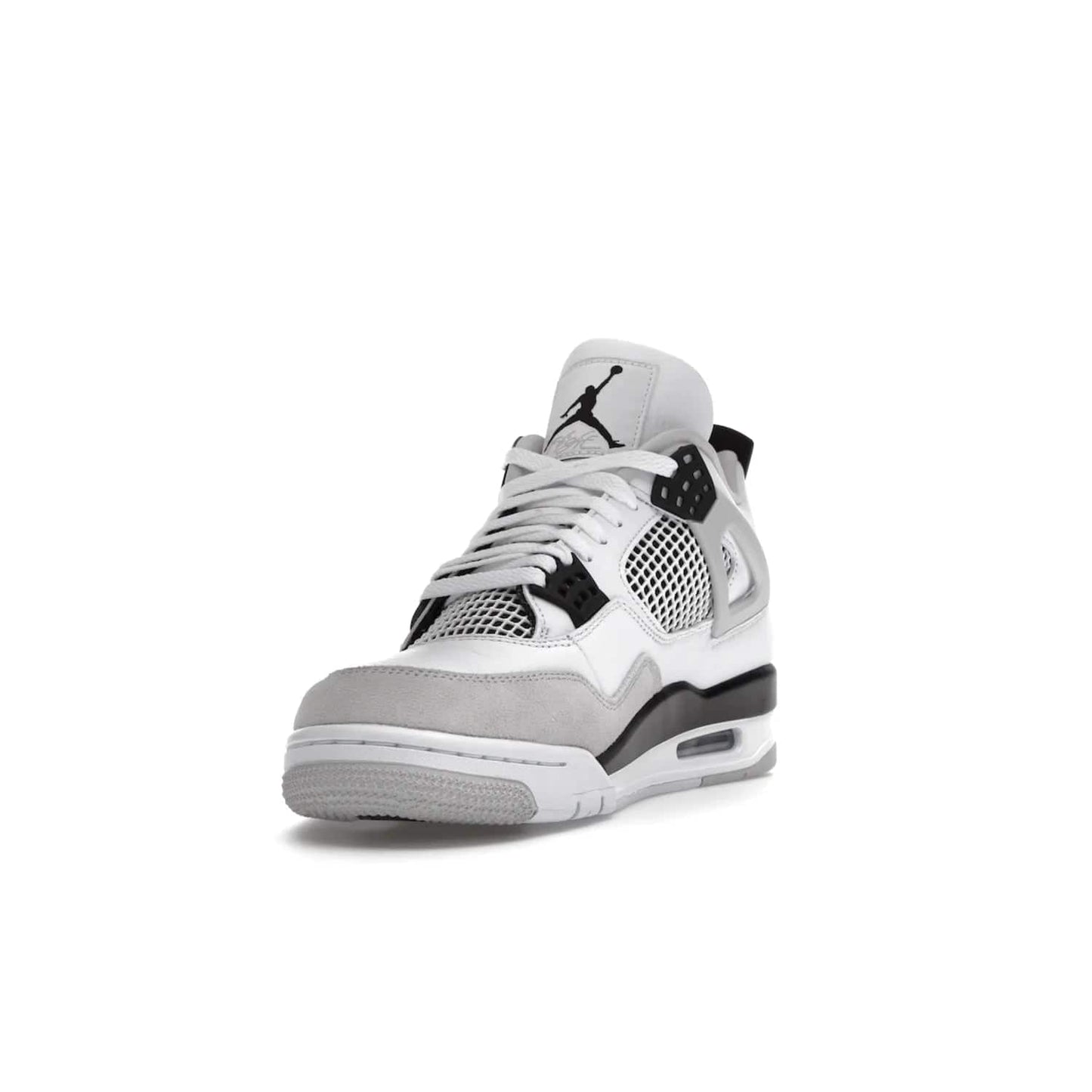 Jordan 4 Retro Military Black - Image 13 - Only at www.BallersClubKickz.com - Updated Air Jordan 4 style with a white/black/light grey sole and visible Air unit. Released in May 2022, offering timeless classic style and comfort.