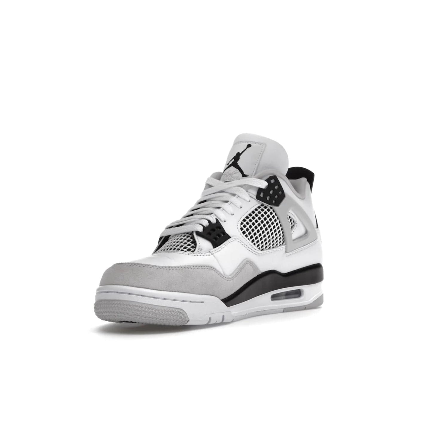 Jordan 4 Retro Military Black - Image 14 - Only at www.BallersClubKickz.com - Updated Air Jordan 4 style with a white/black/light grey sole and visible Air unit. Released in May 2022, offering timeless classic style and comfort.