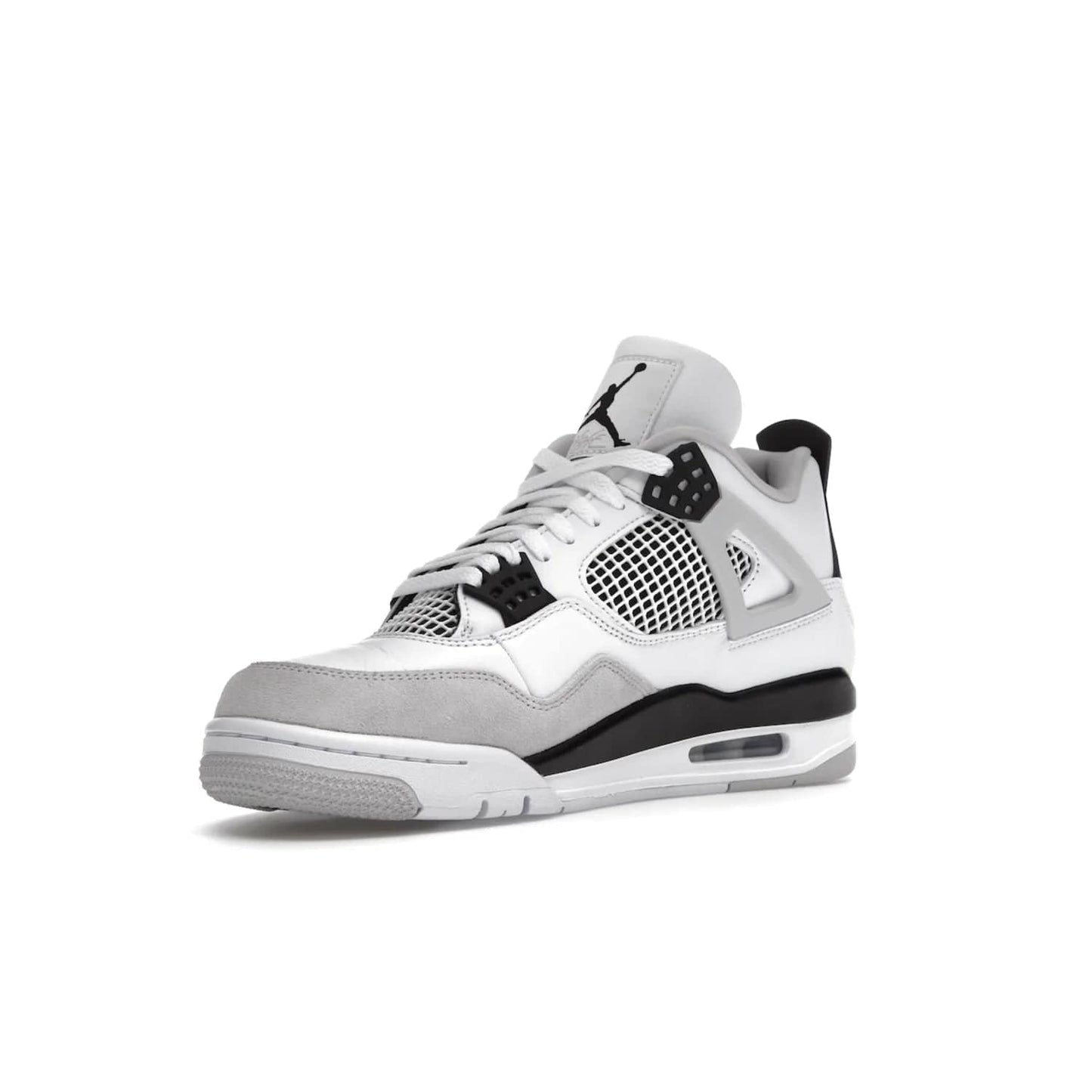 Jordan 4 Retro Military Black - Image 15 - Only at www.BallersClubKickz.com - Updated Air Jordan 4 style with a white/black/light grey sole and visible Air unit. Released in May 2022, offering timeless classic style and comfort.