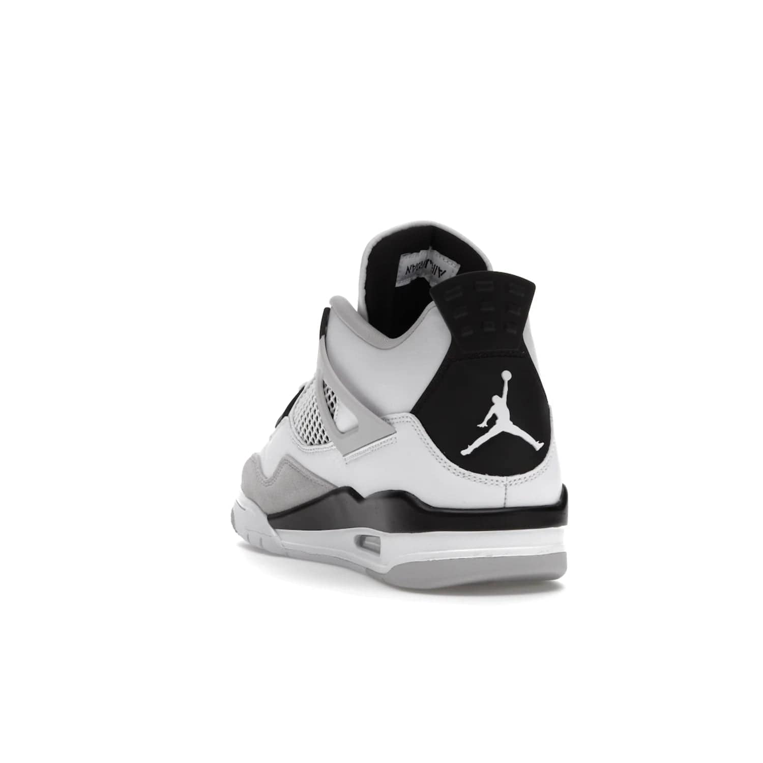 Jordan 4 Retro Military Black - Image 26 - Only at www.BallersClubKickz.com - Updated Air Jordan 4 style with a white/black/light grey sole and visible Air unit. Released in May 2022, offering timeless classic style and comfort.
