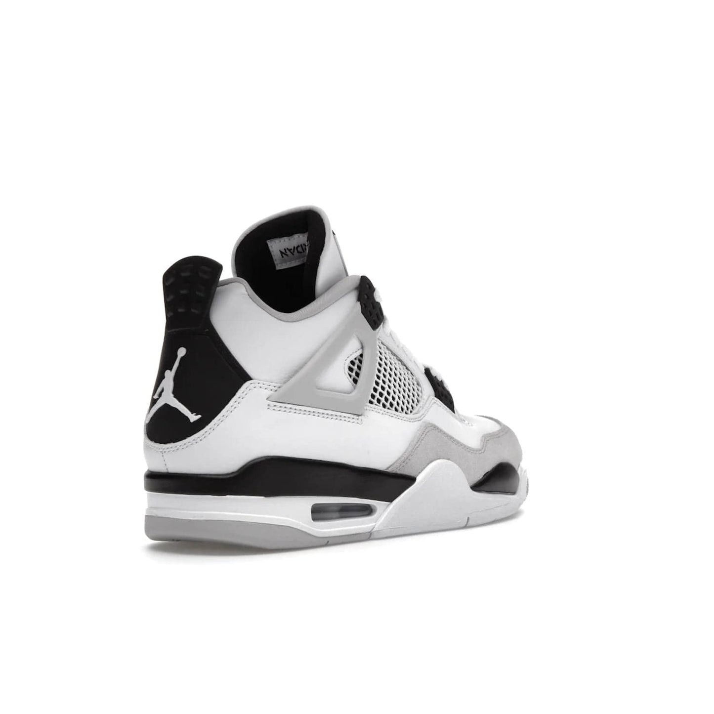 Jordan 4 Retro Military Black - Image 32 - Only at www.BallersClubKickz.com - Updated Air Jordan 4 style with a white/black/light grey sole and visible Air unit. Released in May 2022, offering timeless classic style and comfort.