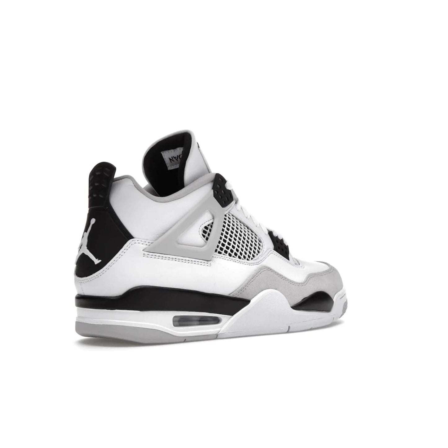 Jordan 4 Retro Military Black - Image 33 - Only at www.BallersClubKickz.com - Updated Air Jordan 4 style with a white/black/light grey sole and visible Air unit. Released in May 2022, offering timeless classic style and comfort.