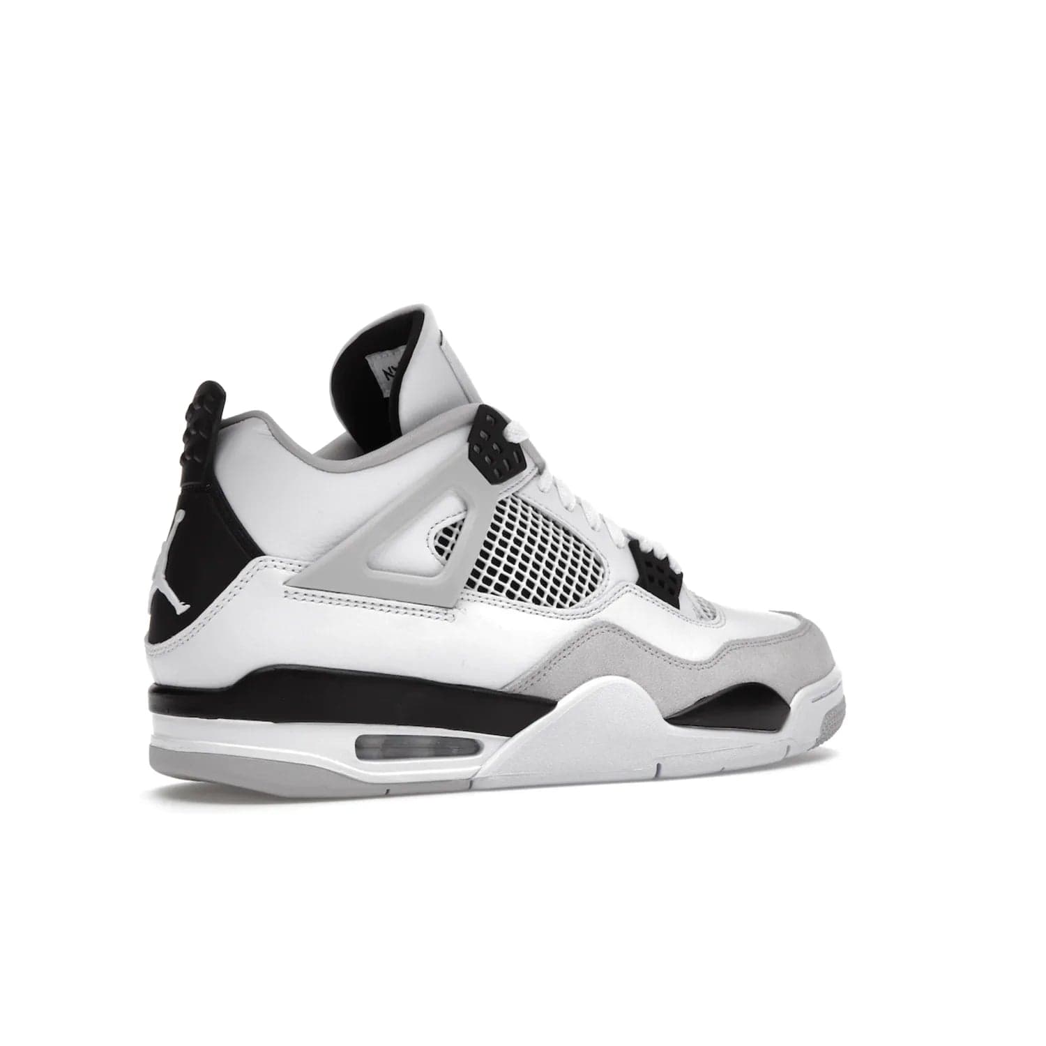 Jordan 4 Retro Military Black - Image 34 - Only at www.BallersClubKickz.com - Updated Air Jordan 4 style with a white/black/light grey sole and visible Air unit. Released in May 2022, offering timeless classic style and comfort.