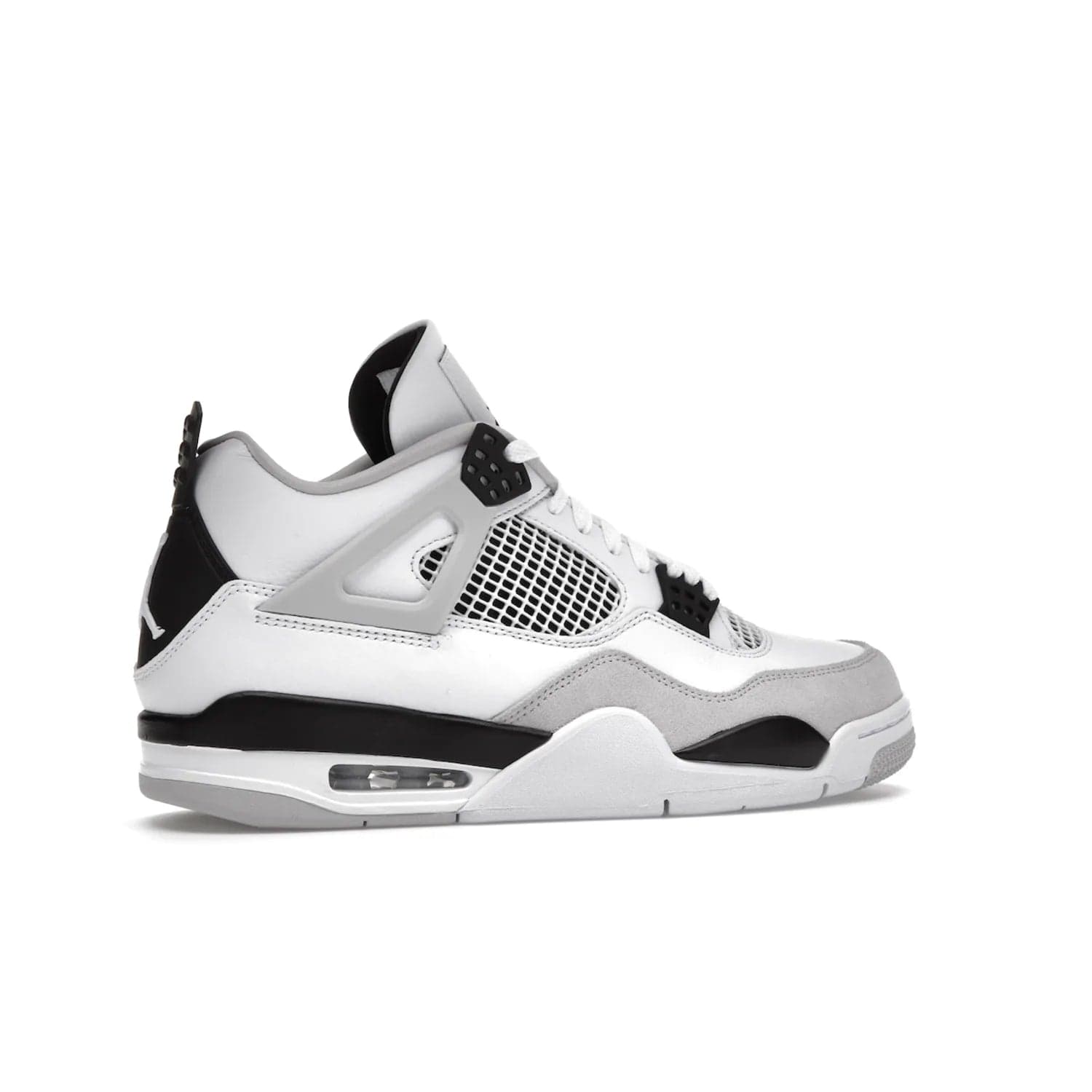 Jordan 4 Retro Military Black - Image 35 - Only at www.BallersClubKickz.com - Updated Air Jordan 4 style with a white/black/light grey sole and visible Air unit. Released in May 2022, offering timeless classic style and comfort.