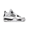 Jordan 4 Retro Military Black - Image 1 - Only at www.BallersClubKickz.com - Updated Air Jordan 4 style with a white/black/light grey sole and visible Air unit. Released in May 2022, offering timeless classic style and comfort.