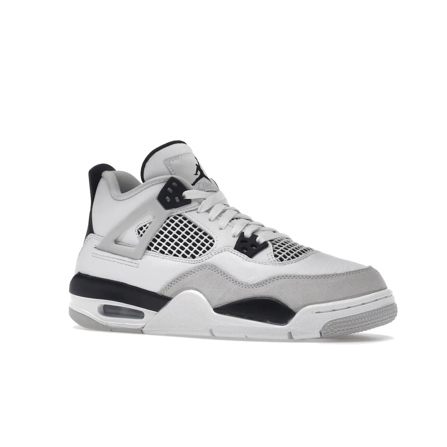Jordan 4 Retro Military Black (GS) - Image 4 - Only at www.BallersClubKickz.com - A must-have for grade schoolers, the Air Jordan 4 Retro Military Black (GS) offers classic style with plenty of breathable support. Featuring a white sole and base with suede and leather overlays in subtle black and grey tones, the shoes are perfect for active pursuits and everyday comfort. Get an instant classic today!