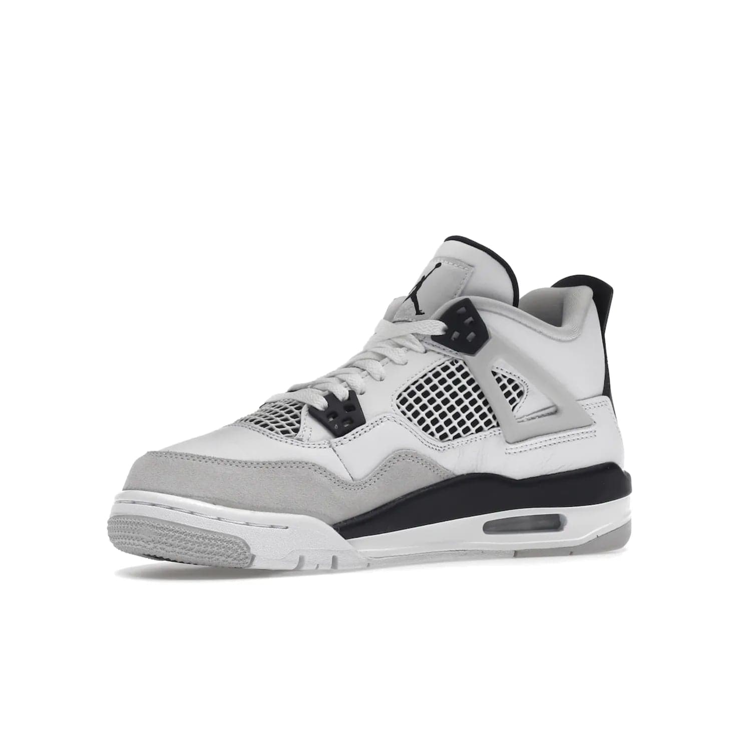 Jordan 4 Retro Military Black (GS) - Image 16 - Only at www.BallersClubKickz.com - A must-have for grade schoolers, the Air Jordan 4 Retro Military Black (GS) offers classic style with plenty of breathable support. Featuring a white sole and base with suede and leather overlays in subtle black and grey tones, the shoes are perfect for active pursuits and everyday comfort. Get an instant classic today!