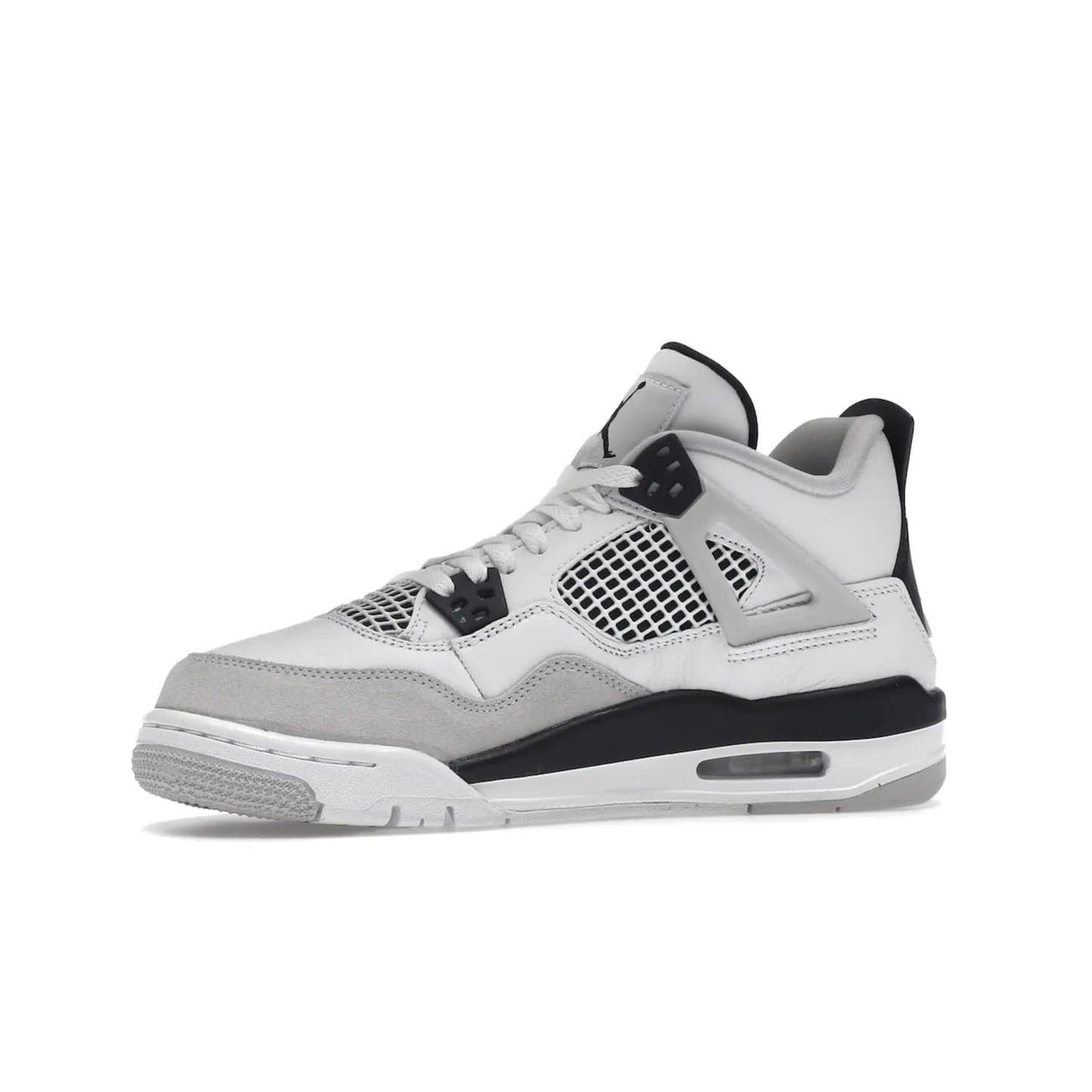 Jordan 4 Retro Military Black (GS) - Image 17 - Only at www.BallersClubKickz.com - A must-have for grade schoolers, the Air Jordan 4 Retro Military Black (GS) offers classic style with plenty of breathable support. Featuring a white sole and base with suede and leather overlays in subtle black and grey tones, the shoes are perfect for active pursuits and everyday comfort. Get an instant classic today!