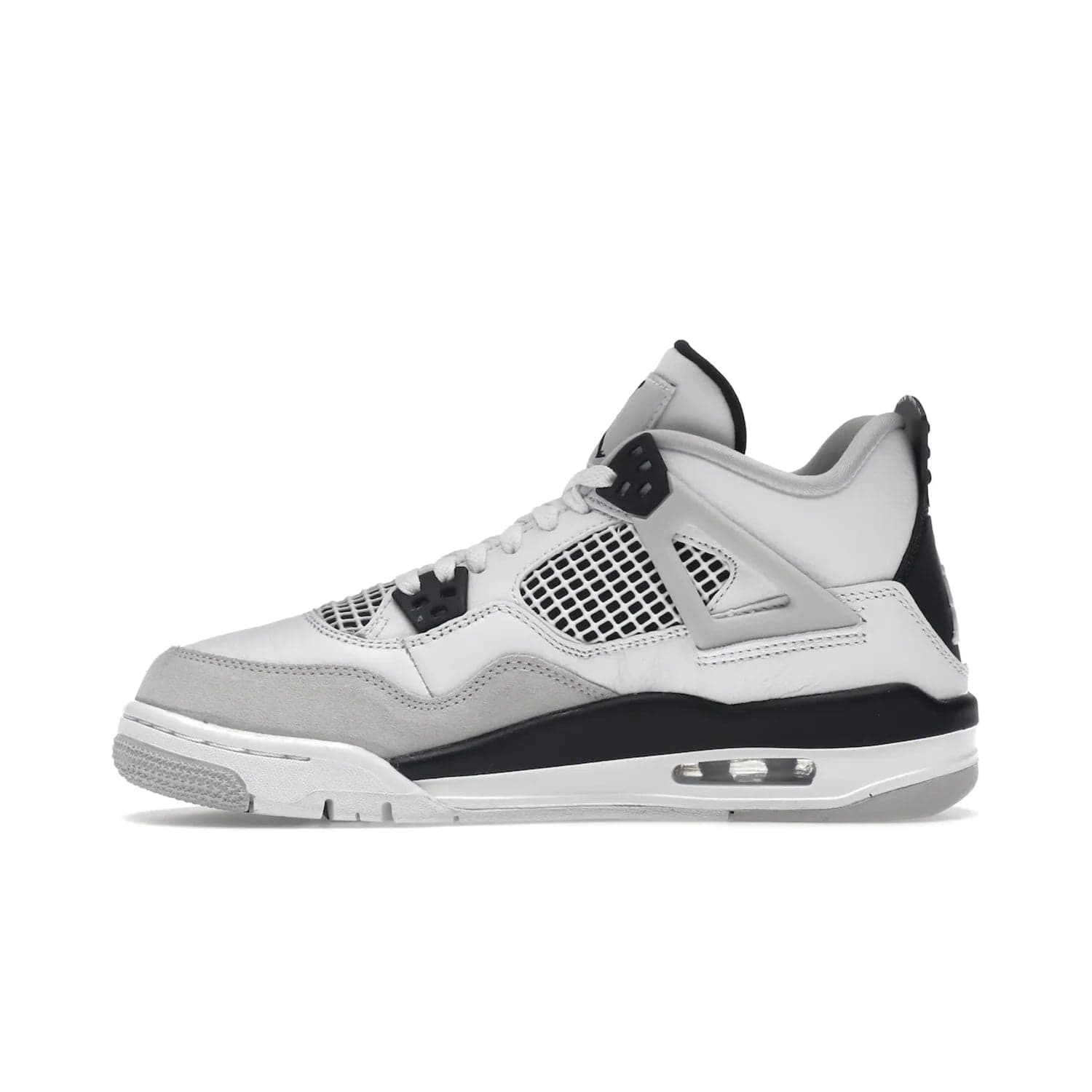 Jordan 4 Retro Military Black (GS) - Image 19 - Only at www.BallersClubKickz.com - A must-have for grade schoolers, the Air Jordan 4 Retro Military Black (GS) offers classic style with plenty of breathable support. Featuring a white sole and base with suede and leather overlays in subtle black and grey tones, the shoes are perfect for active pursuits and everyday comfort. Get an instant classic today!