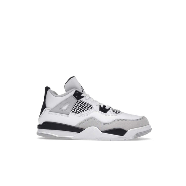 Jordan 4 Retro Military Black (PS) - Image 2 - Only at www.BallersClubKickz.com - Iconic Air Jordan 4 Retro Military Black PS with classic White, Black and Neutral Grey color palette. Mesh panels, adjustable lacing and rubber outsole. Releasing on 21st May 2022 - must-have for any sneaker collection.
