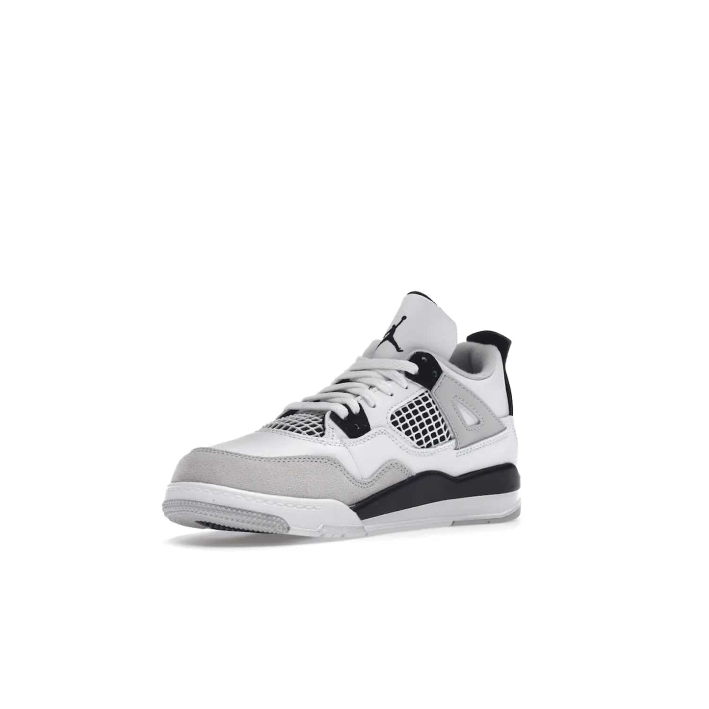 Jordan 4 Retro Military Black (PS) - Image 15 - Only at www.BallersClubKickz.com - Iconic Air Jordan 4 Retro Military Black PS with classic White, Black and Neutral Grey color palette. Mesh panels, adjustable lacing and rubber outsole. Releasing on 21st May 2022 - must-have for any sneaker collection.