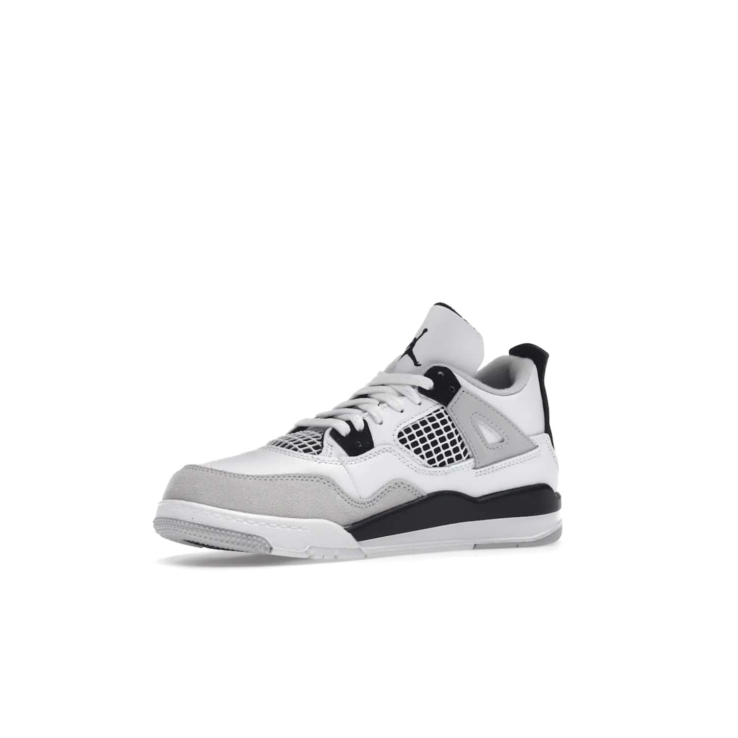 Jordan 4 Retro Military Black (PS) - Image 16 - Only at www.BallersClubKickz.com - Iconic Air Jordan 4 Retro Military Black PS with classic White, Black and Neutral Grey color palette. Mesh panels, adjustable lacing and rubber outsole. Releasing on 21st May 2022 - must-have for any sneaker collection.