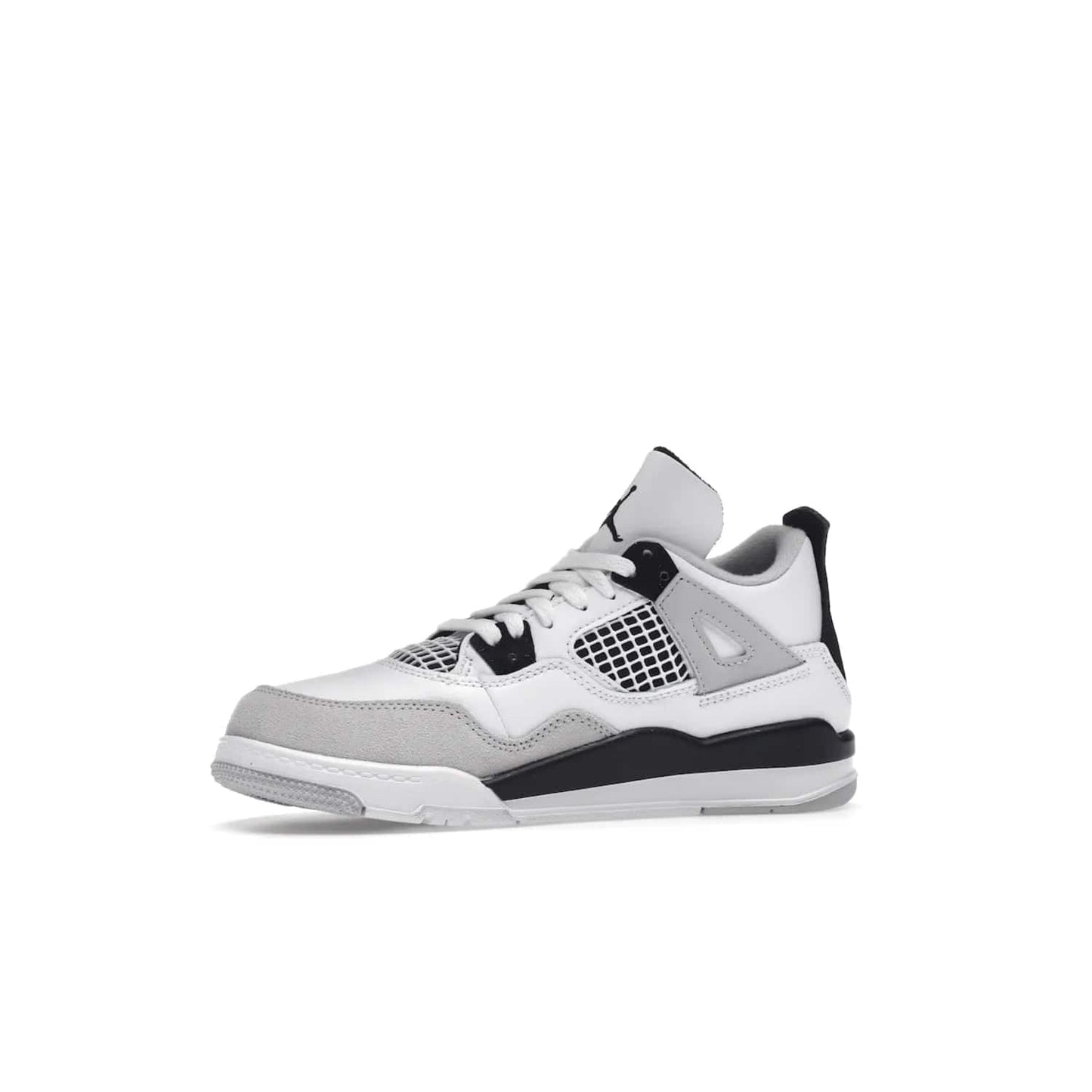 Jordan 4 Retro Military Black (PS) - Image 17 - Only at www.BallersClubKickz.com - Iconic Air Jordan 4 Retro Military Black PS with classic White, Black and Neutral Grey color palette. Mesh panels, adjustable lacing and rubber outsole. Releasing on 21st May 2022 - must-have for any sneaker collection.
