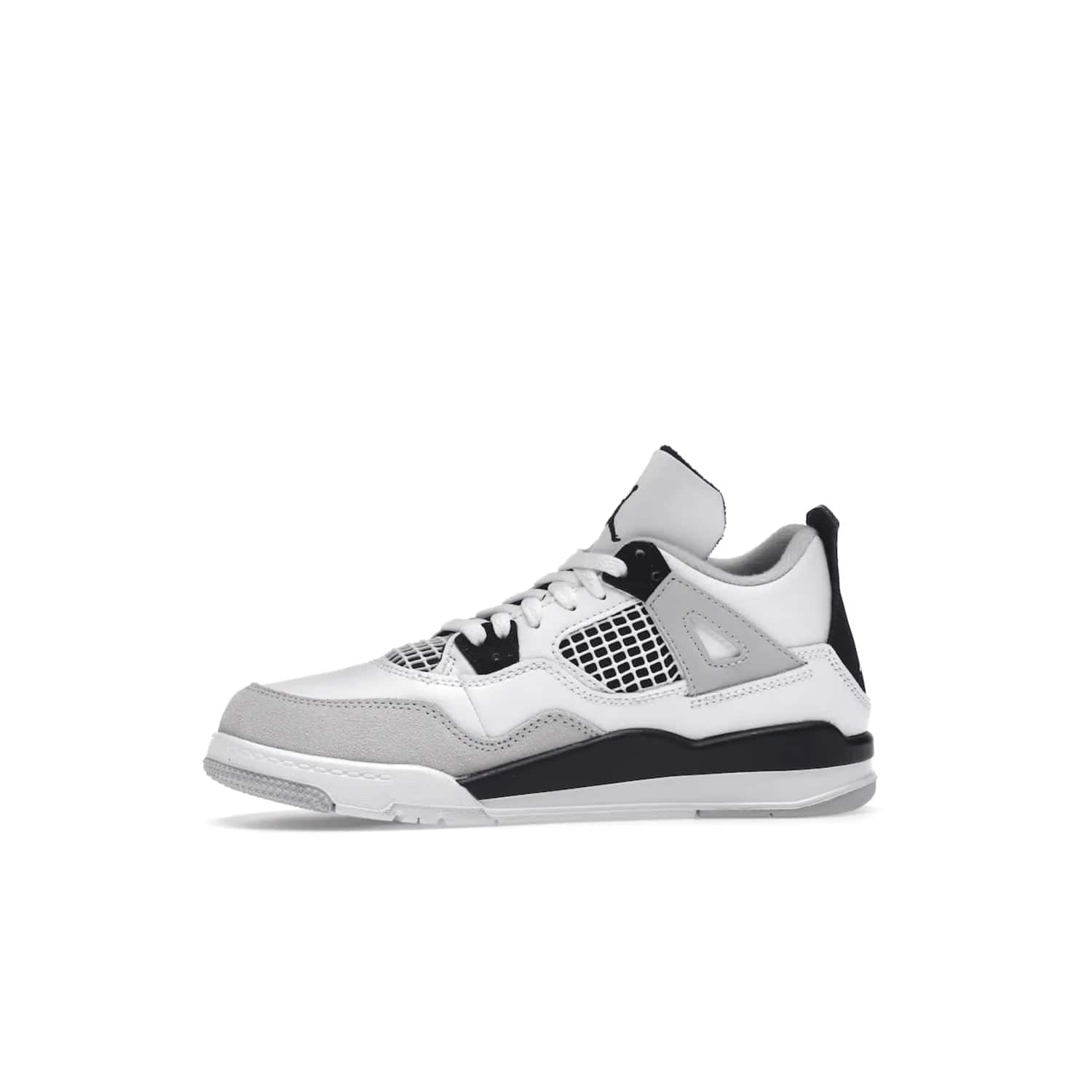Jordan 4 Retro Military Black (PS) - Image 18 - Only at www.BallersClubKickz.com - Iconic Air Jordan 4 Retro Military Black PS with classic White, Black and Neutral Grey color palette. Mesh panels, adjustable lacing and rubber outsole. Releasing on 21st May 2022 - must-have for any sneaker collection.