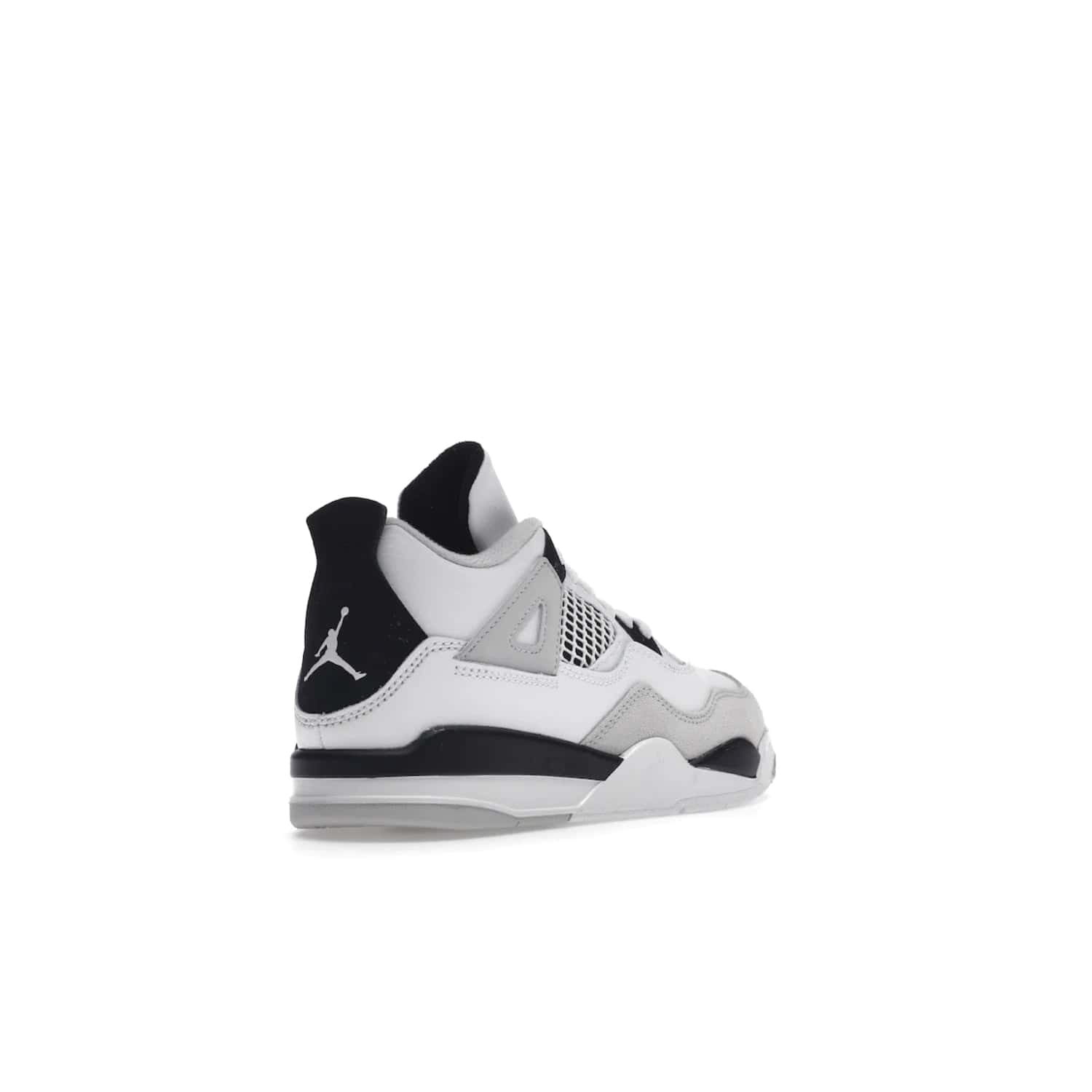 Jordan 4 Retro Military Black (PS) - Image 32 - Only at www.BallersClubKickz.com - Iconic Air Jordan 4 Retro Military Black PS with classic White, Black and Neutral Grey color palette. Mesh panels, adjustable lacing and rubber outsole. Releasing on 21st May 2022 - must-have for any sneaker collection.