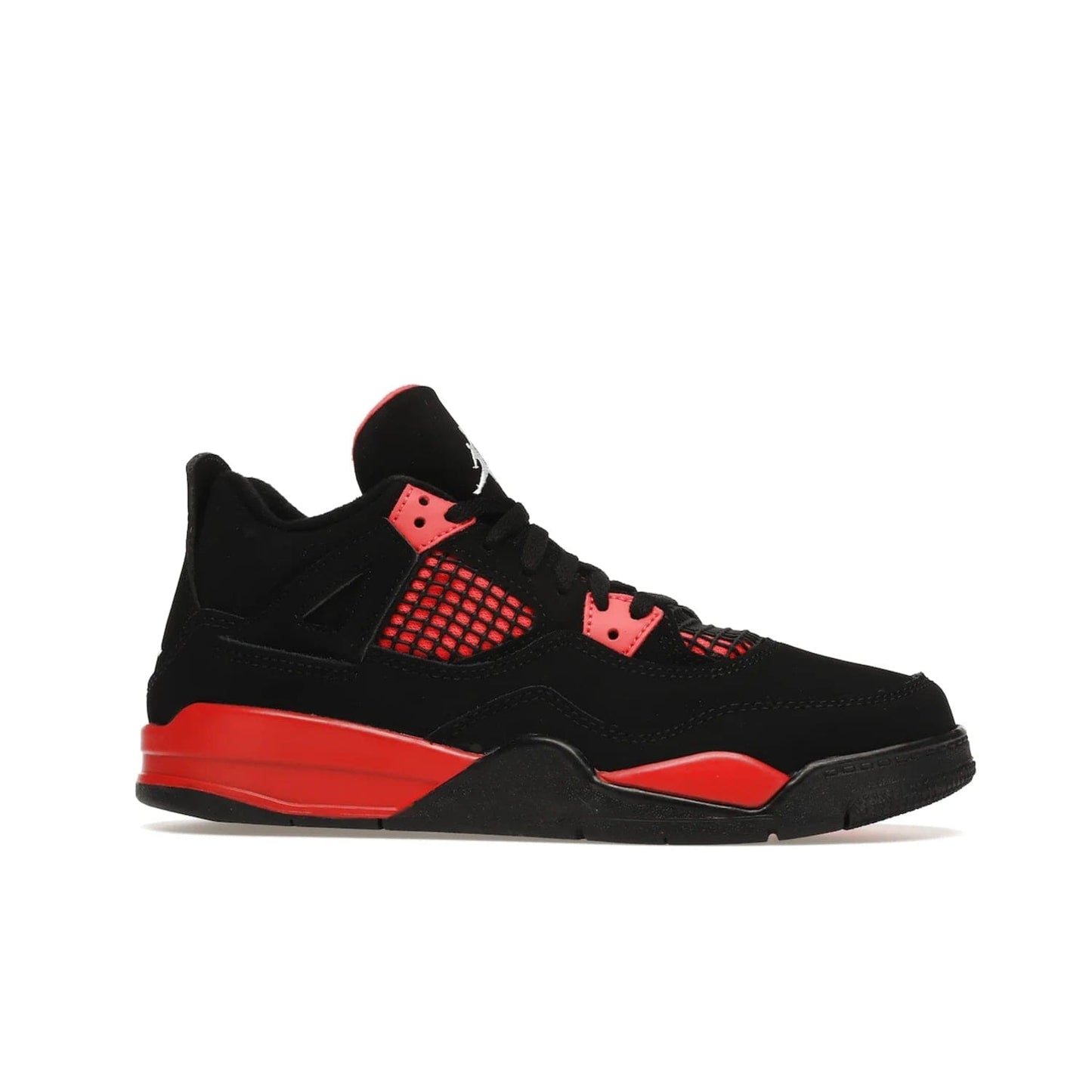 Jordan 4 Retro Red Thunder (PS) - Image 2 - Only at www.BallersClubKickz.com - The Air Jordan 4 Retro Red Thunder (PS) in a fresh new colorway for January 2022. Featuring a black nubuck upper and crimson accents. Get it now for $80.