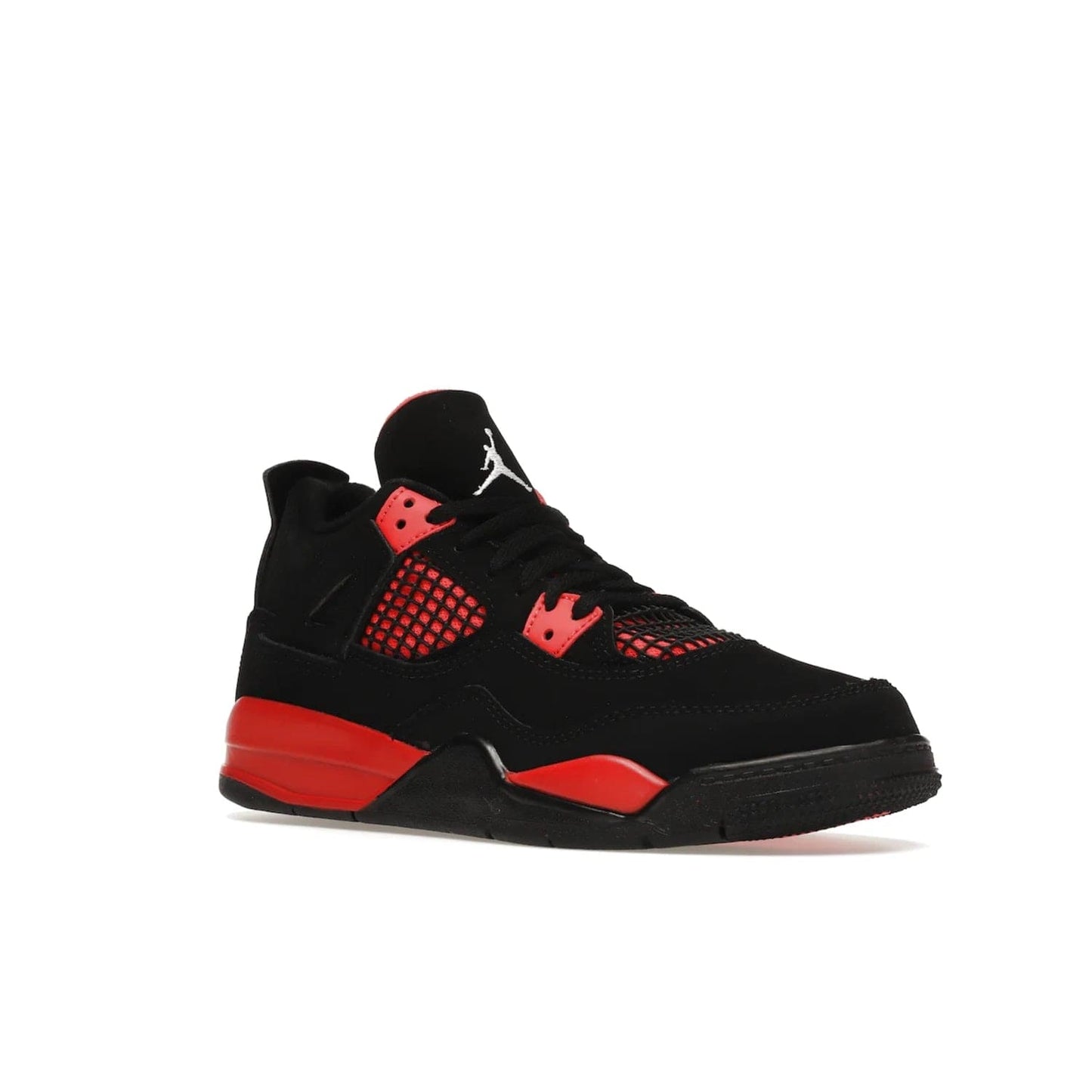 Jordan 4 Retro Red Thunder (PS) - Image 5 - Only at www.BallersClubKickz.com - The Air Jordan 4 Retro Red Thunder (PS) in a fresh new colorway for January 2022. Featuring a black nubuck upper and crimson accents. Get it now for $80.