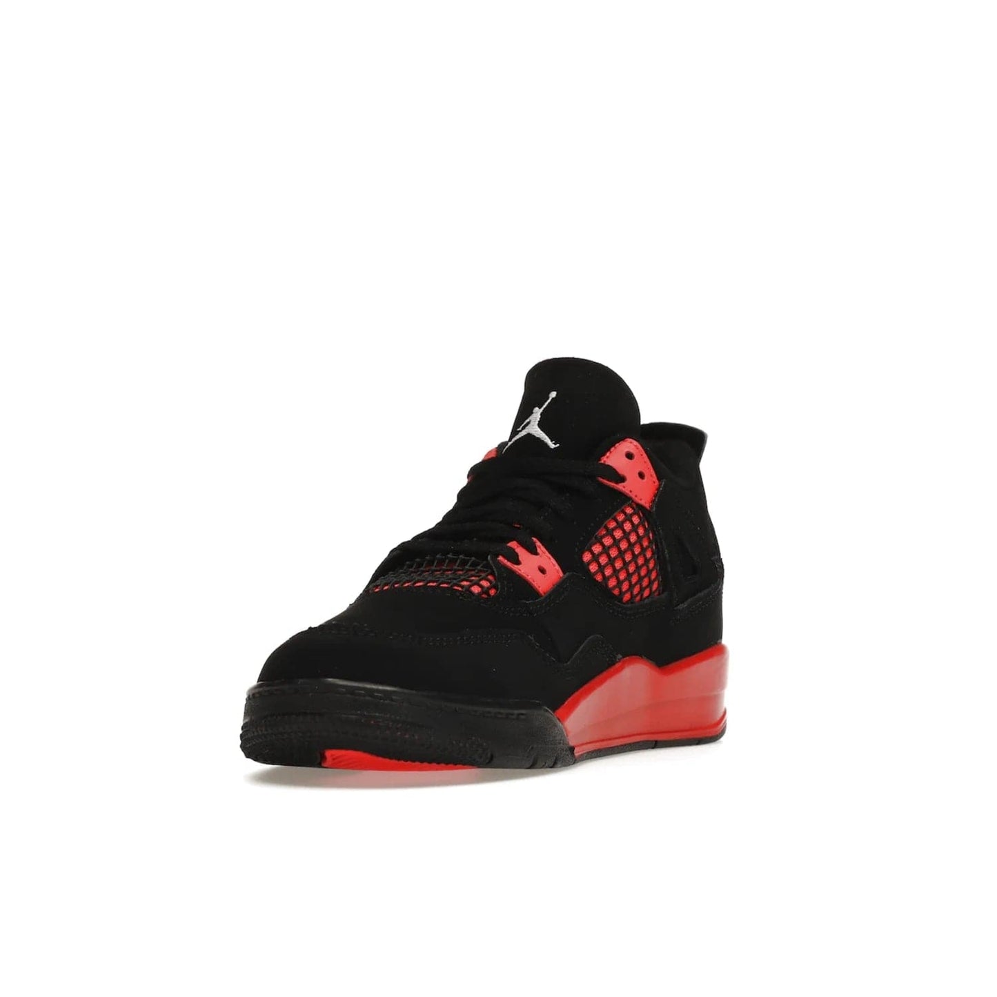 Jordan 4 Retro Red Thunder (PS) - Image 13 - Only at www.BallersClubKickz.com - The Air Jordan 4 Retro Red Thunder (PS) in a fresh new colorway for January 2022. Featuring a black nubuck upper and crimson accents. Get it now for $80.
