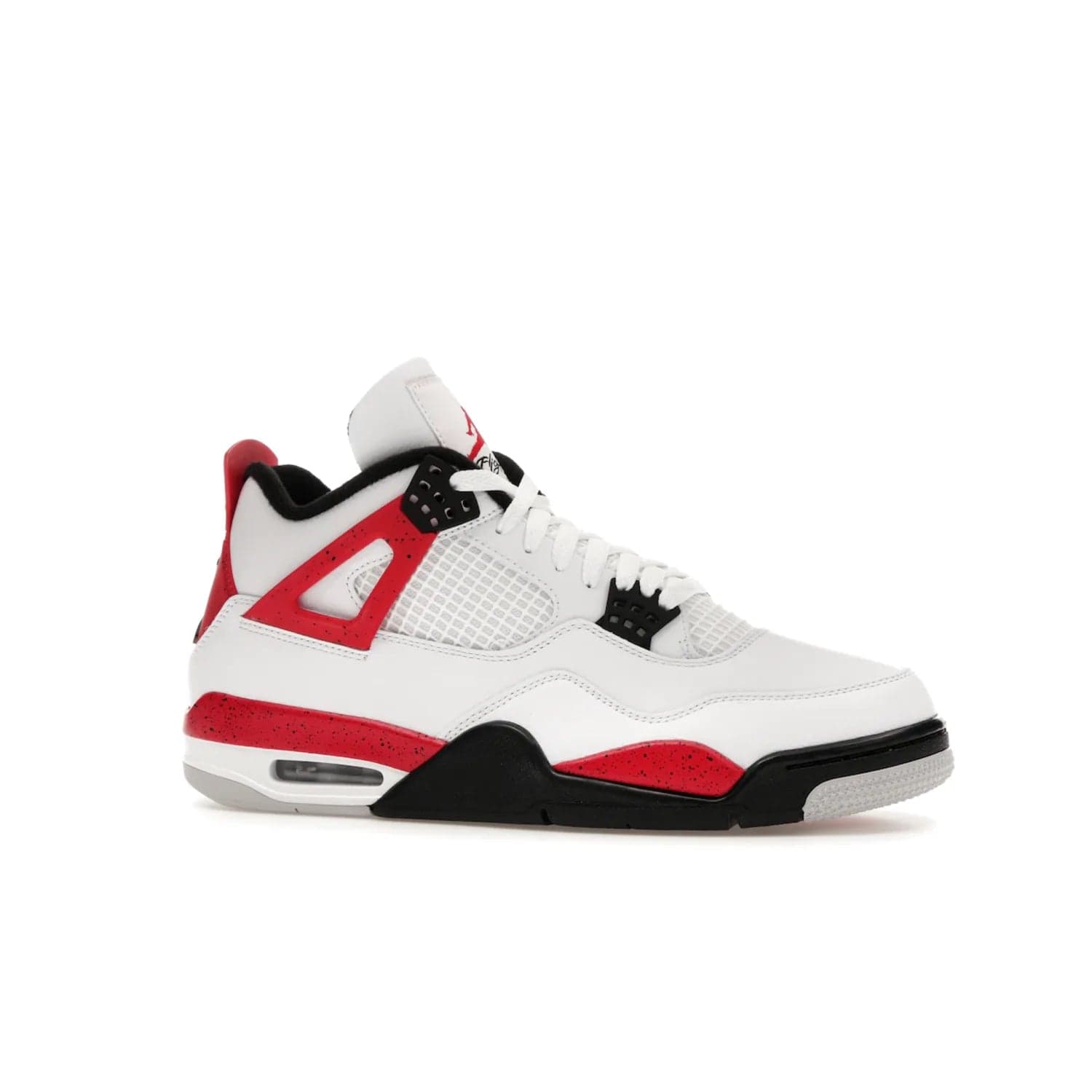 Jordan 4 Retro Red Cement - Image 3 - Only at www.BallersClubKickz.com - Iconic Jordan silhouette with a unique twist. White premium leather uppers with fire red and black detailing. Black, white, and fire red midsole with mesh detailing and Jumpman logo. Jordan 4 Retro Red Cement released with premium price.
