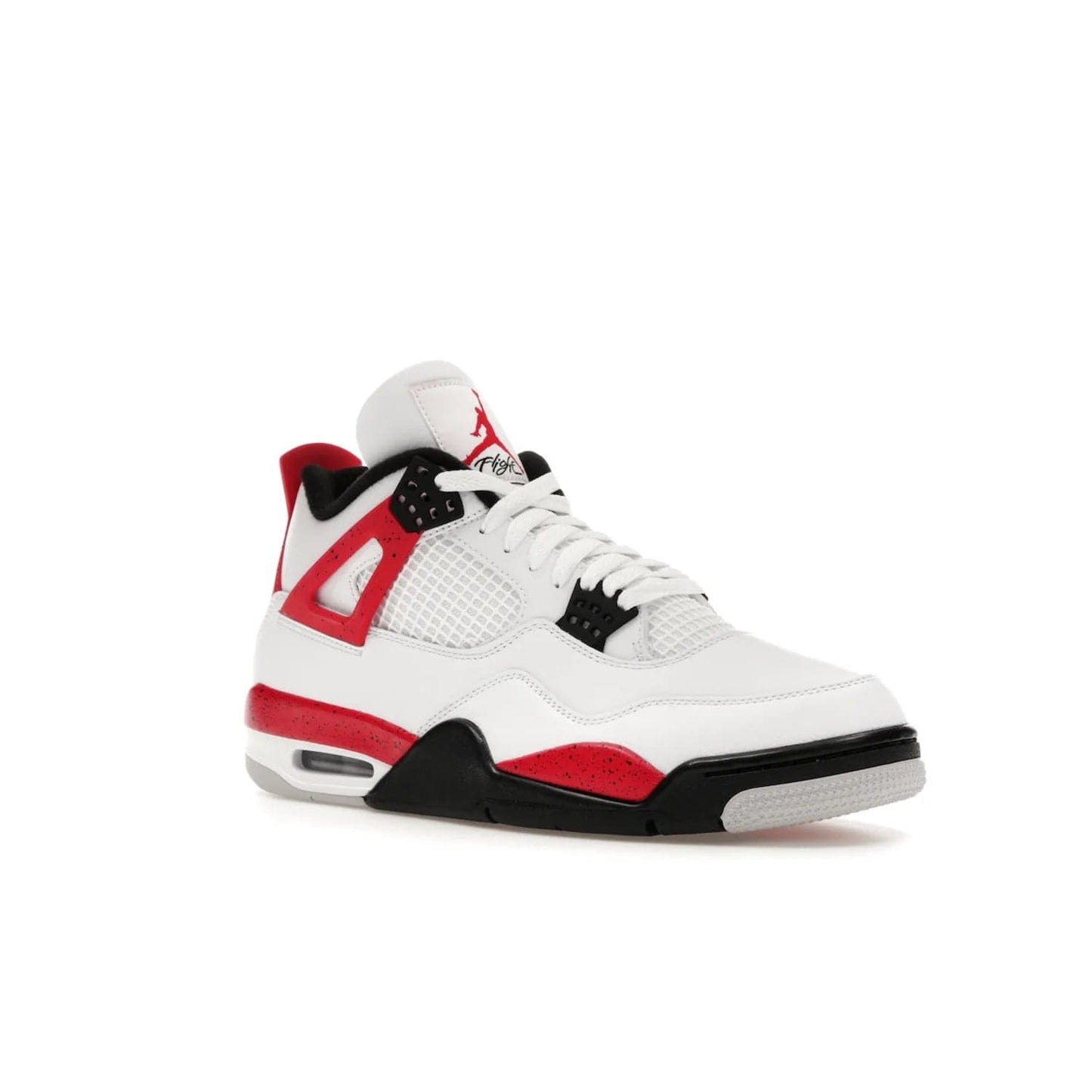 Jordan 4 Retro Red Cement - Image 5 - Only at www.BallersClubKickz.com - Iconic Jordan silhouette with a unique twist. White premium leather uppers with fire red and black detailing. Black, white, and fire red midsole with mesh detailing and Jumpman logo. Jordan 4 Retro Red Cement released with premium price.
