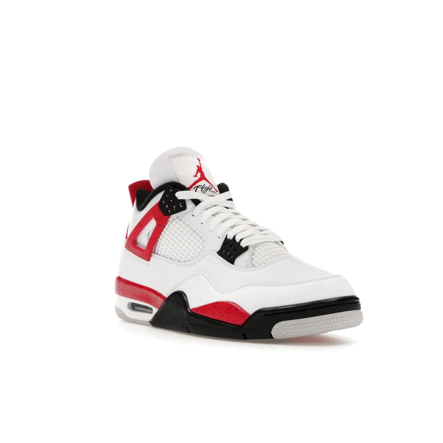 Jordan 4 Retro Red Cement - Image 6 - Only at www.BallersClubKickz.com - Iconic Jordan silhouette with a unique twist. White premium leather uppers with fire red and black detailing. Black, white, and fire red midsole with mesh detailing and Jumpman logo. Jordan 4 Retro Red Cement released with premium price.