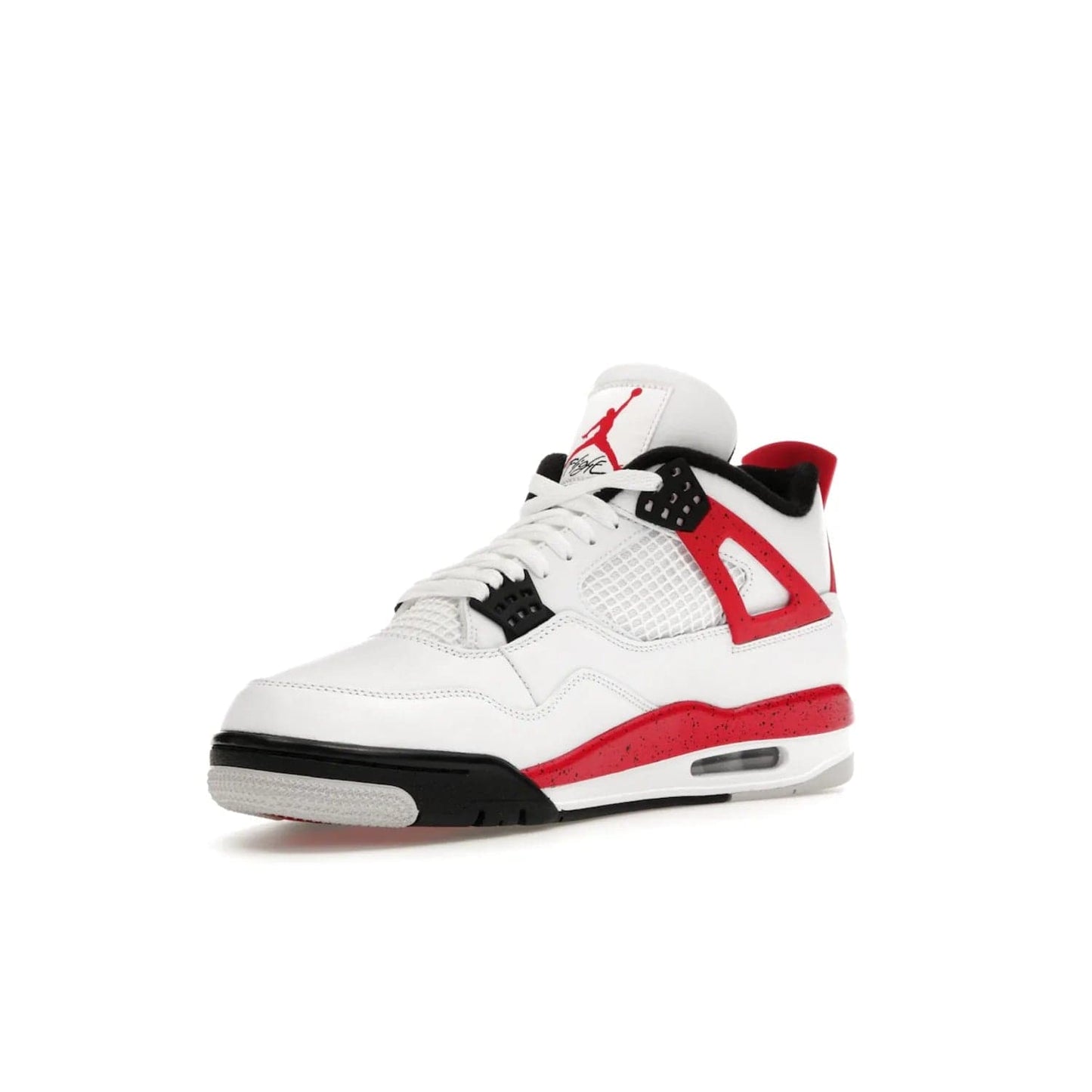 Jordan 4 Retro Red Cement - Image 15 - Only at www.BallersClubKickz.com - Iconic Jordan silhouette with a unique twist. White premium leather uppers with fire red and black detailing. Black, white, and fire red midsole with mesh detailing and Jumpman logo. Jordan 4 Retro Red Cement released with premium price.