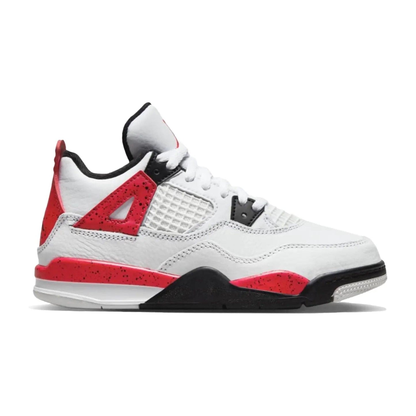 Jordan 4 Retro Red Cement (PS) - Image 1 - Only at www.BallersClubKickz.com - The Jordan 4 Retro Red Cement features a bold red cement upper, traditional lacing system, and textured rubber sole for comfort and traction. Turn heads with this unique colorway and iconic Jordan style.