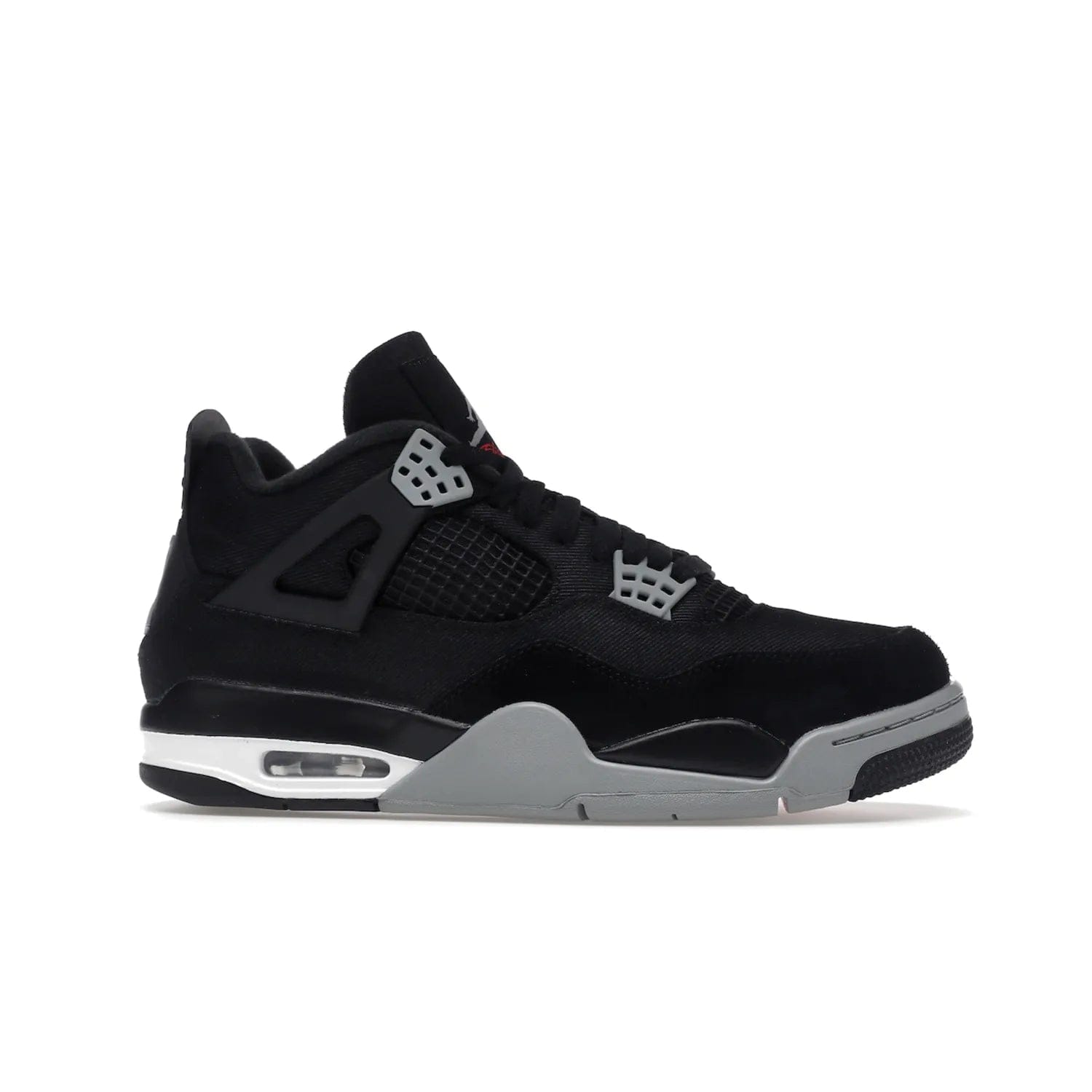 Jordan 4 Retro SE Black Canvas - Image 2 - Only at www.BallersClubKickz.com - The Air Jordan 4 Retro SE Black Canvas brings timeless style and modern luxury. Classic mid-top sneaker in black canvas and grey suede with tonal Jumpman logo, Flight logo and polyurethane midsole with visible Air-sole cushioning. Refresh your sneaker collection and rock the Air Jordan 4 Retro SE Black Canvas.